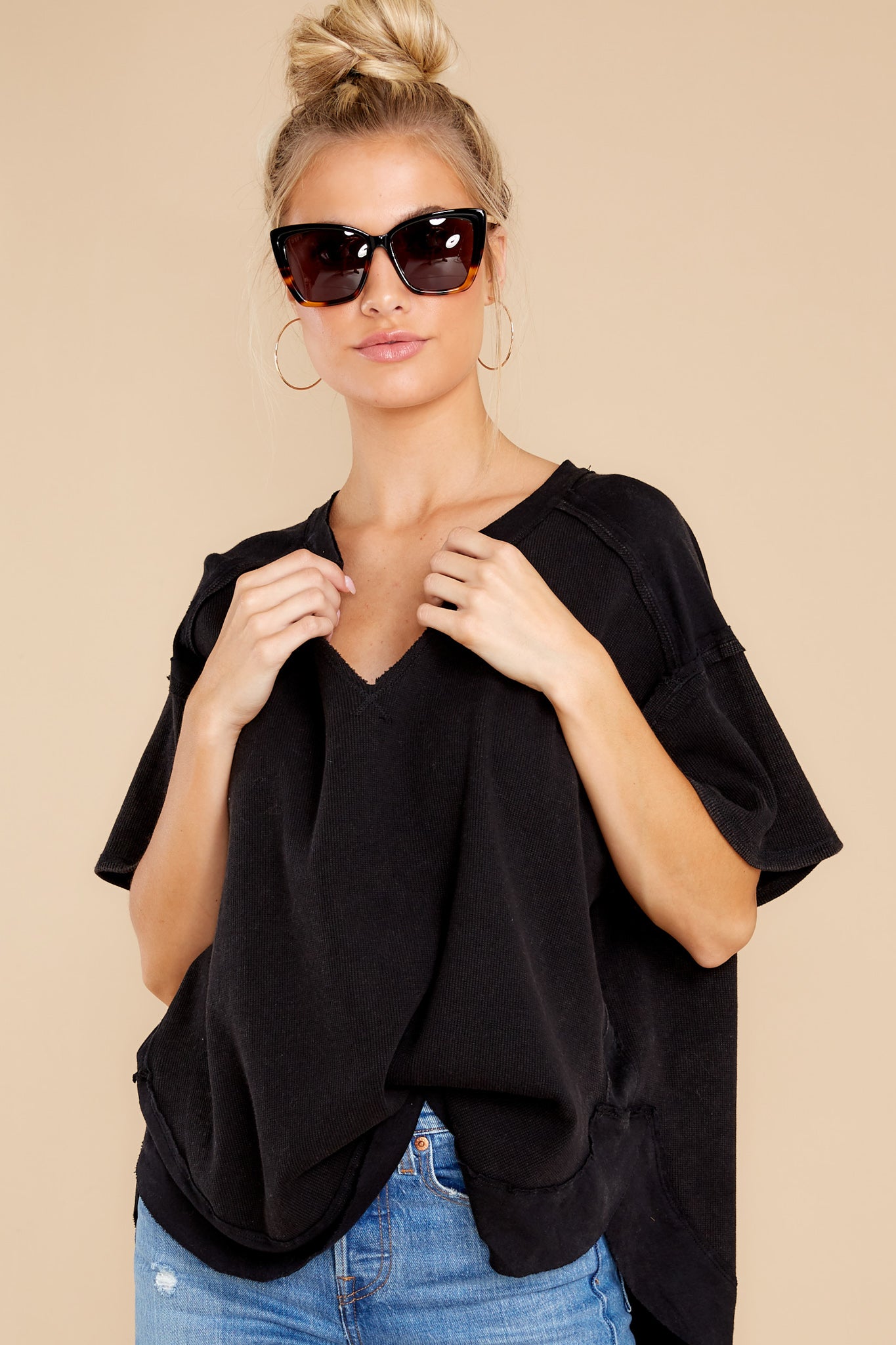 Wandering Around Black V-Neck Top