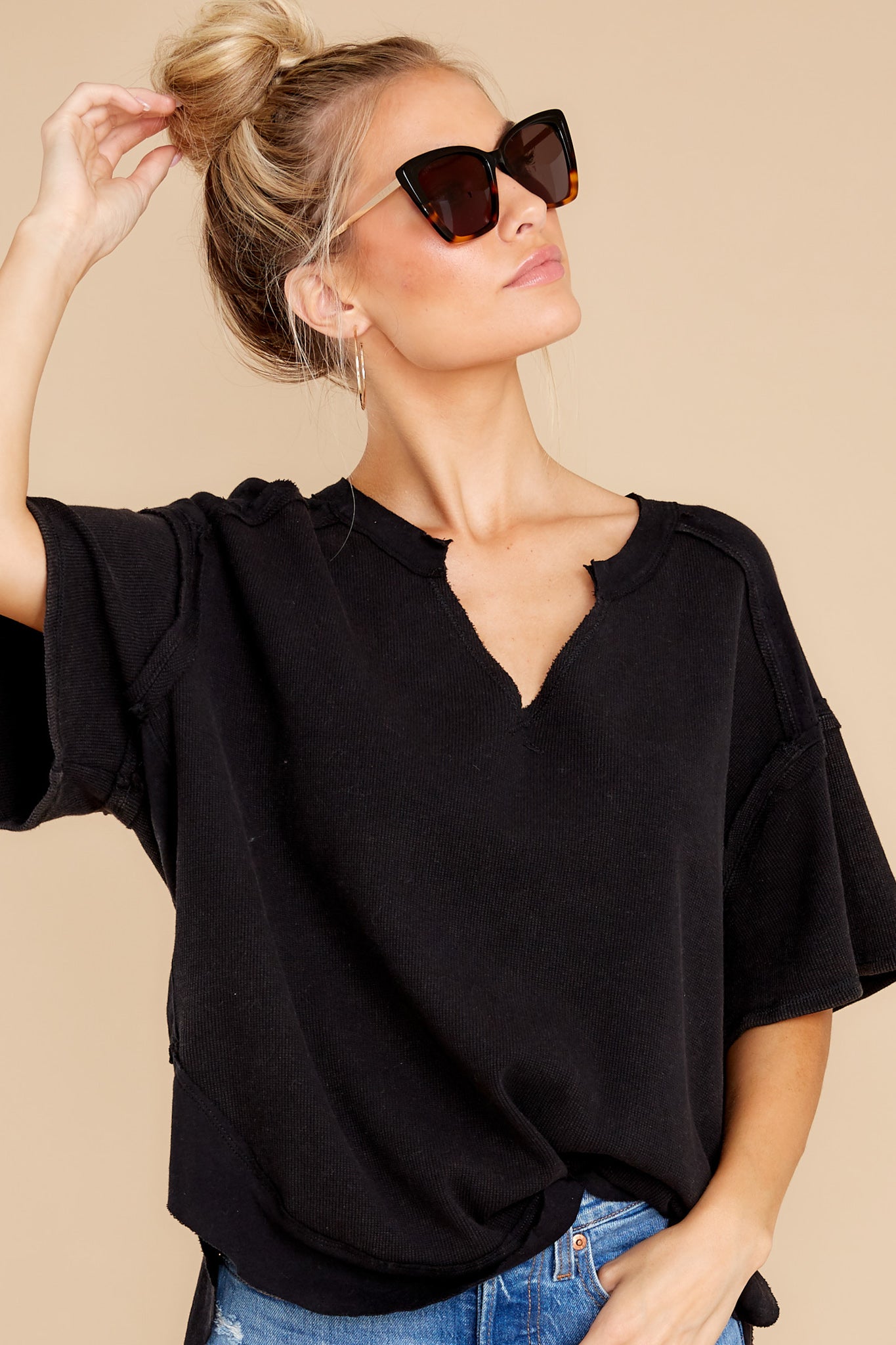 Wandering Around Black V-Neck Top