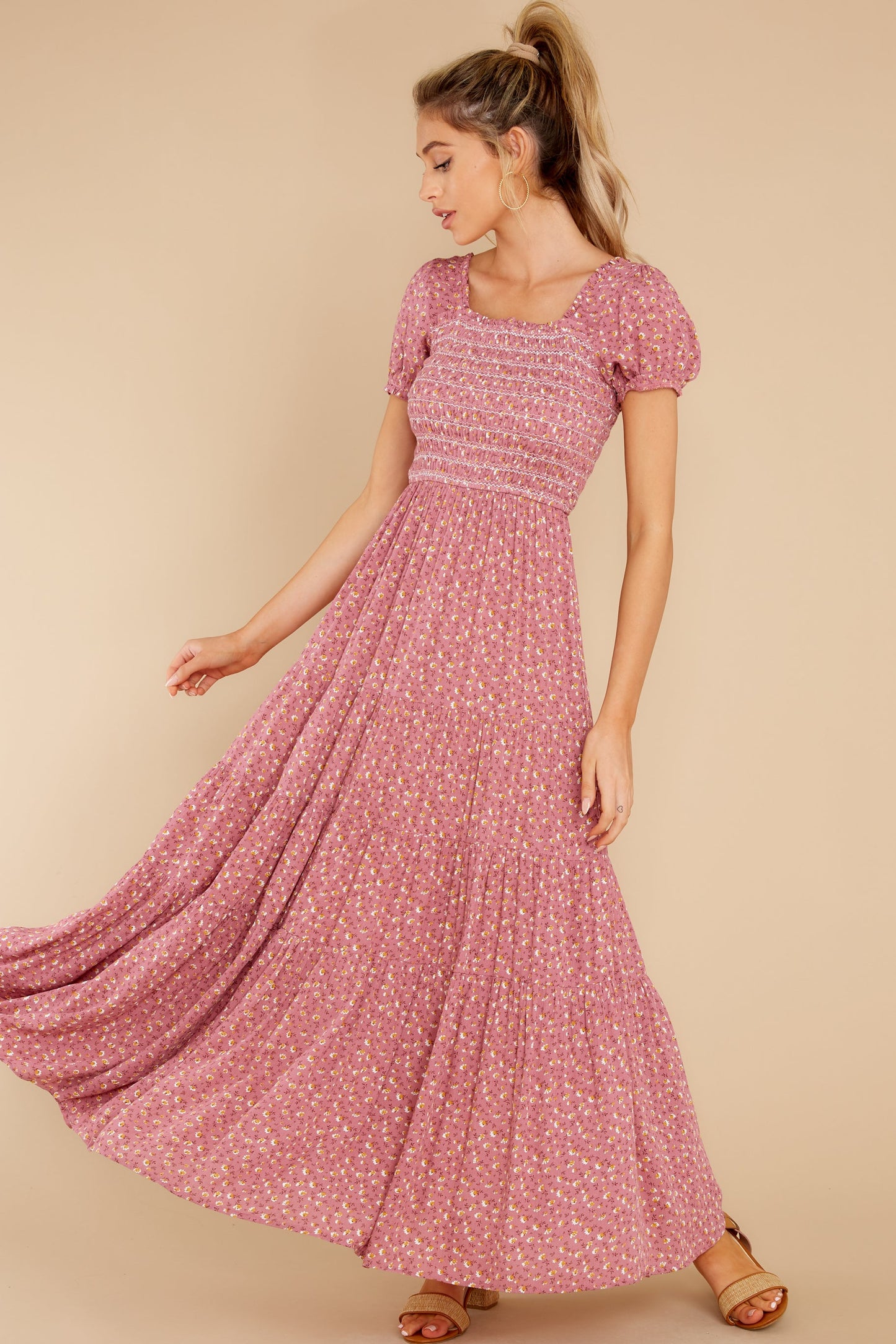 Tagalongs Rose Pink Floral Print Maxi Dress