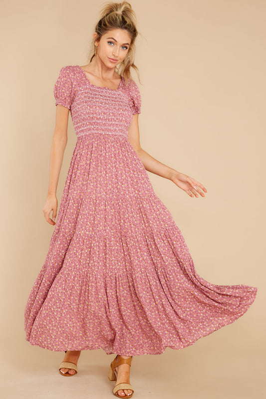 Tagalongs Rose Pink Floral Print Maxi Dress