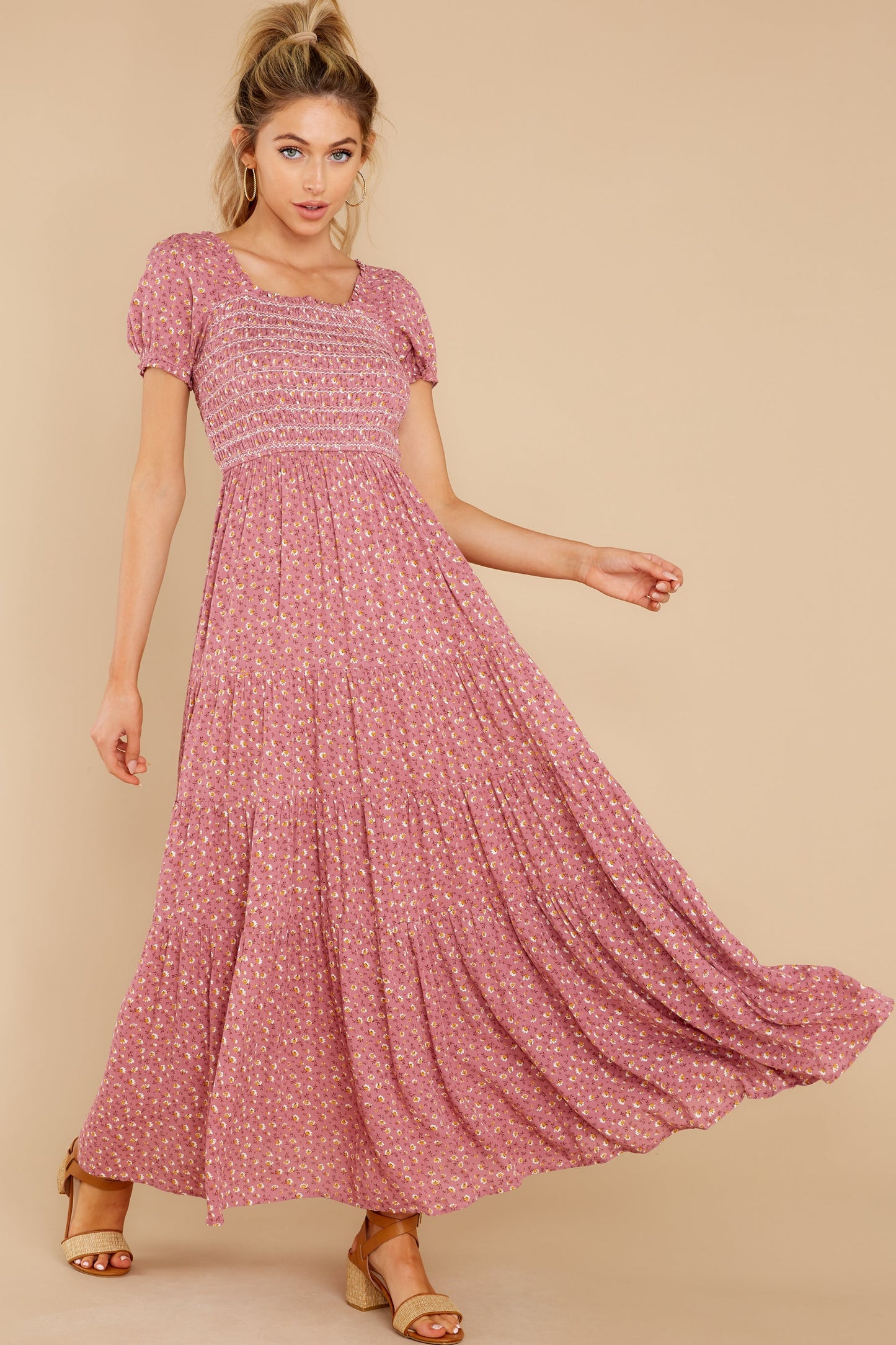 Tagalongs Rose Pink Floral Print Maxi Dress