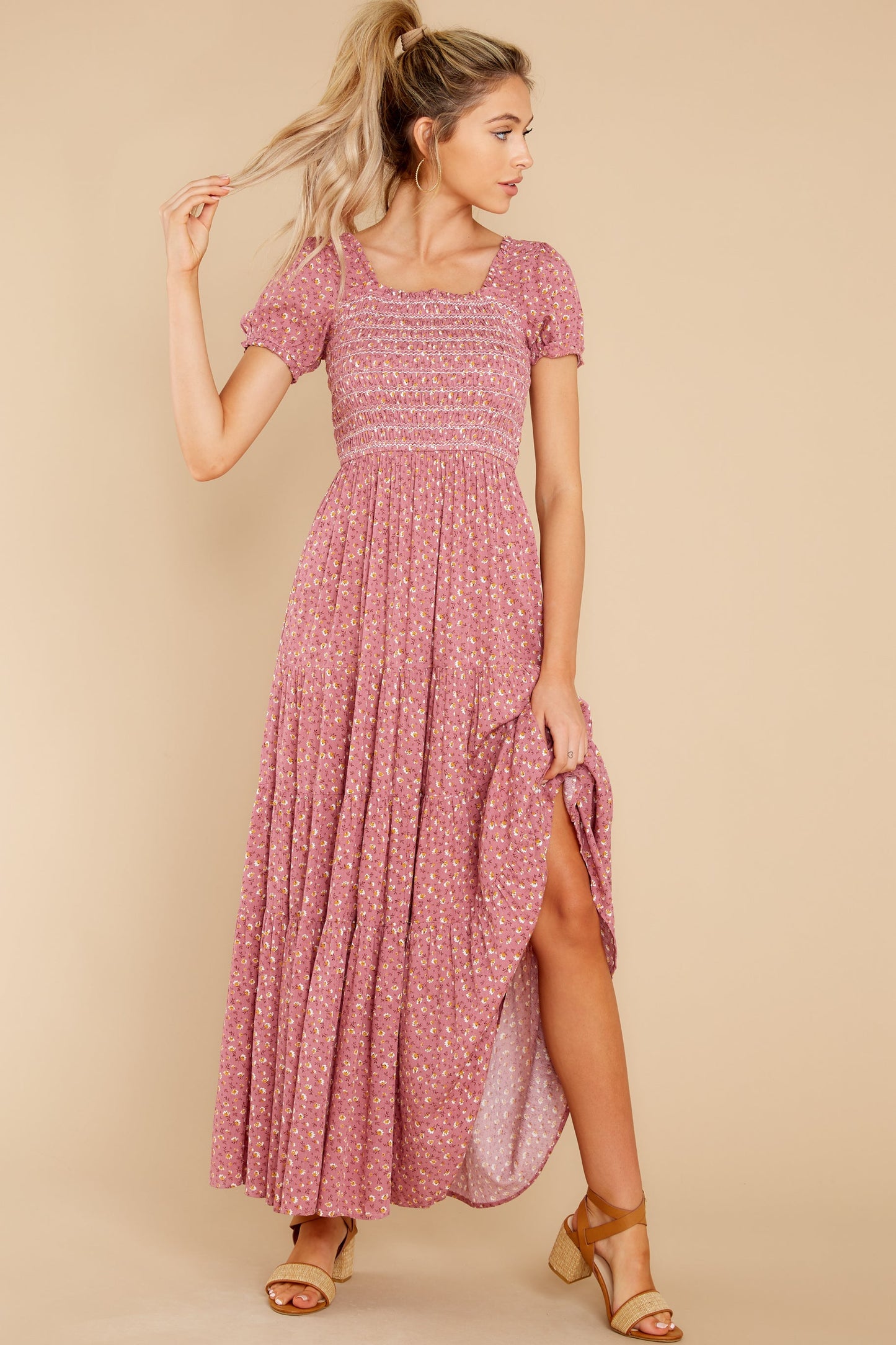 Tagalongs Rose Pink Floral Print Maxi Dress