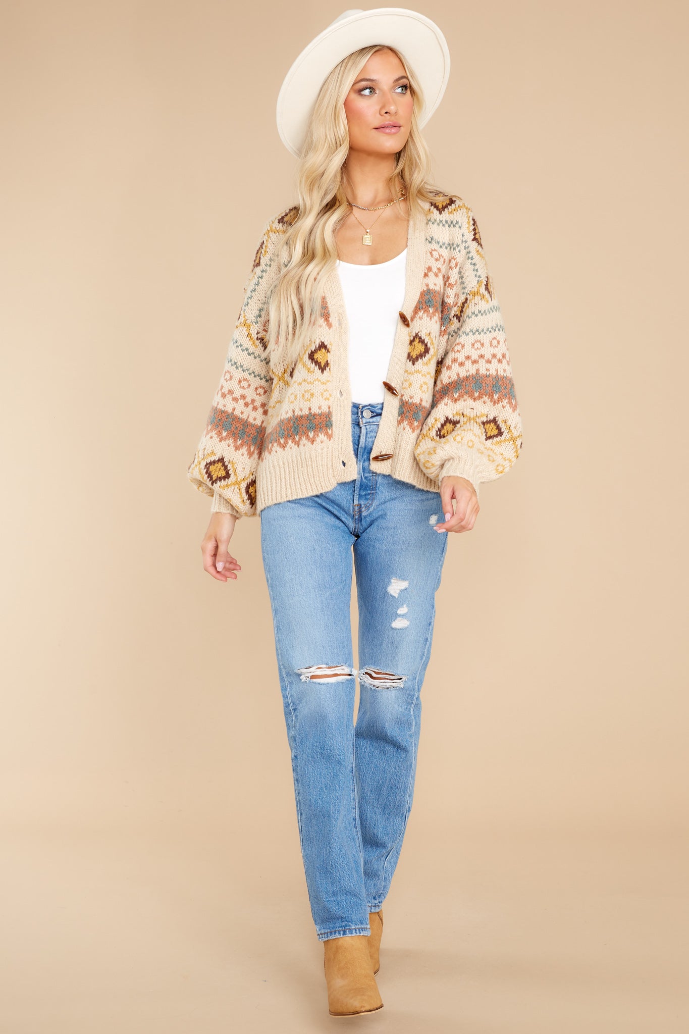 Fireside Memories Beige Multi Print Cardigan