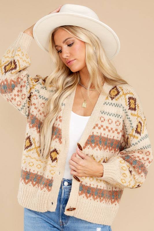 Fireside Memories Beige Multi Print Cardigan
