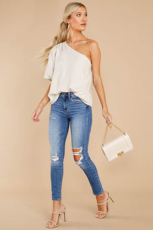 All In Stride Beige One Shoulder Top