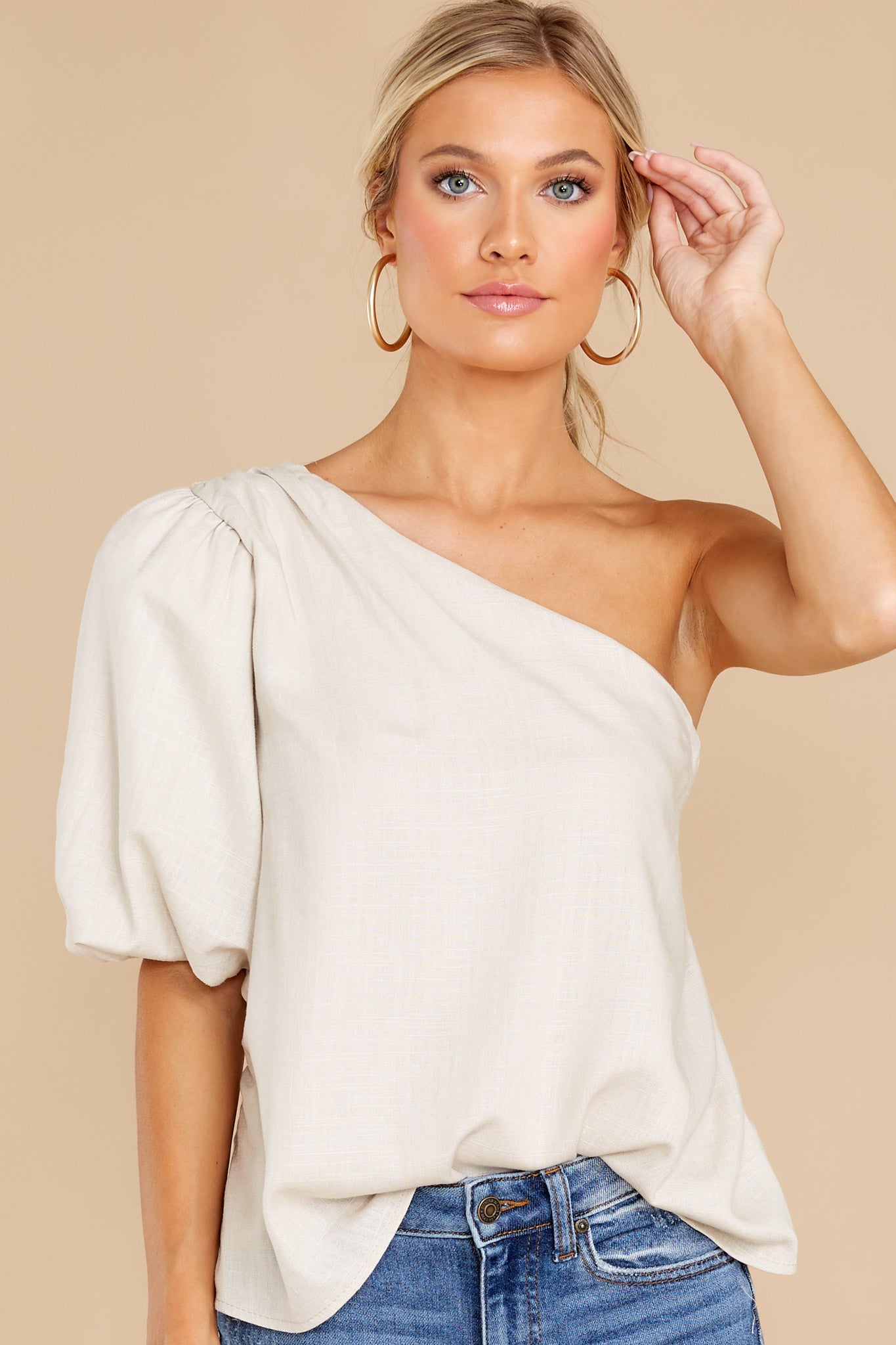 All In Stride Beige One Shoulder Top