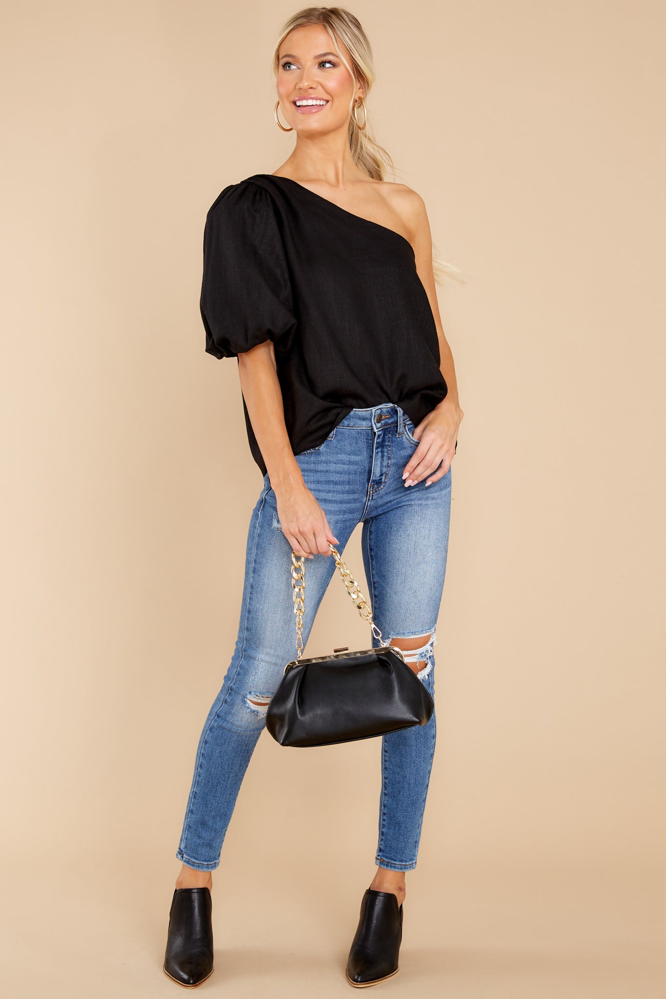 All In Stride Black One Shoulder Top