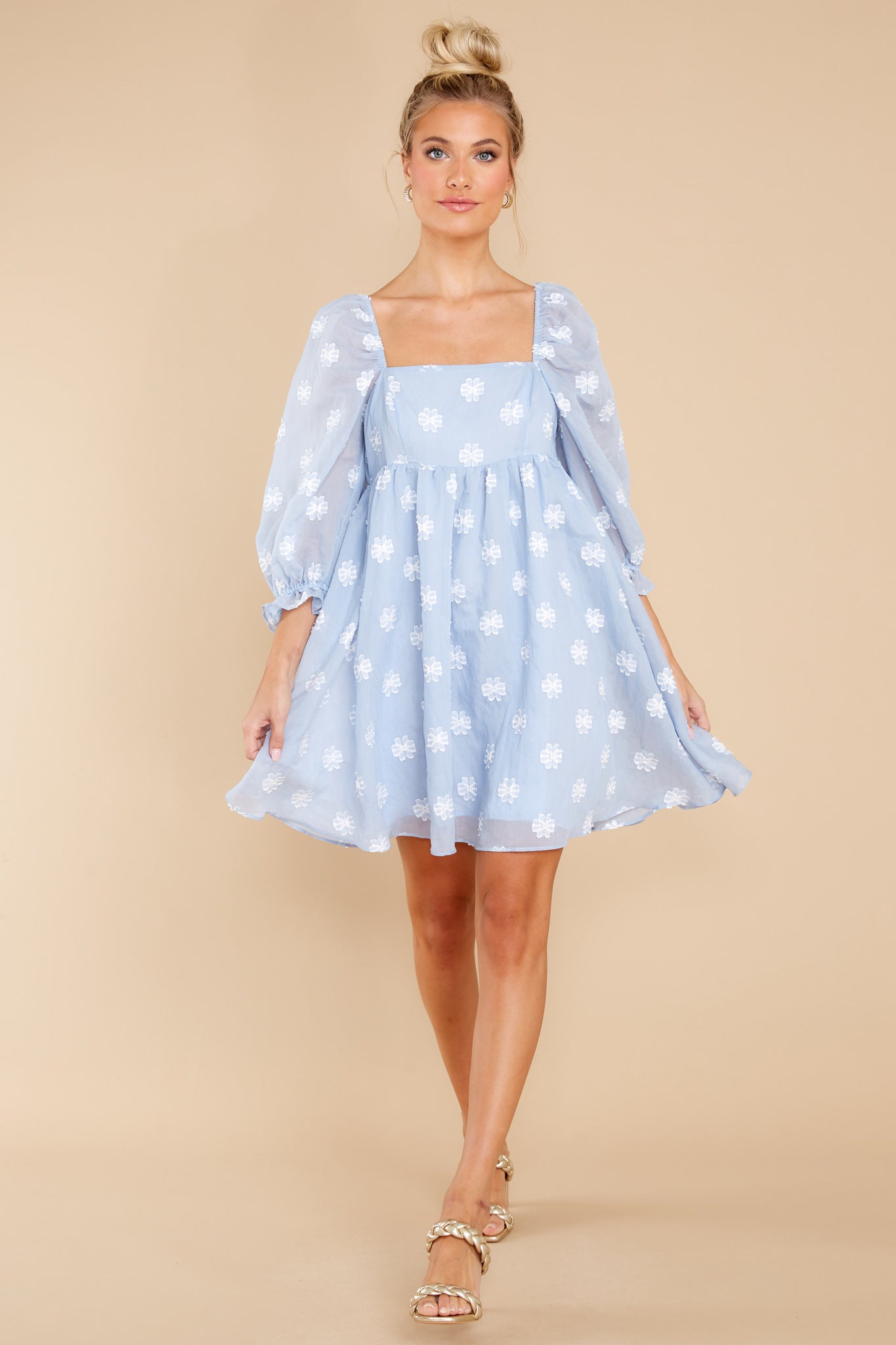 Say It's True Pastel Blue Floral Embroidered Dress