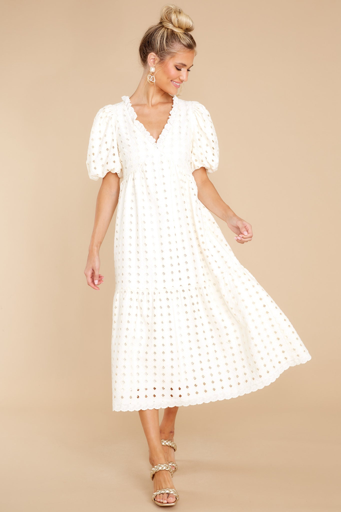 True To You Ivory Eyelet Midi Dress