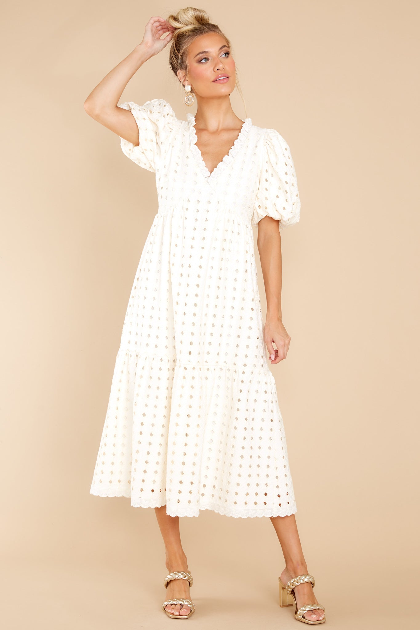 True To You Ivory Eyelet Midi Dress