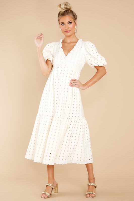 True To You Ivory Eyelet Midi Dress