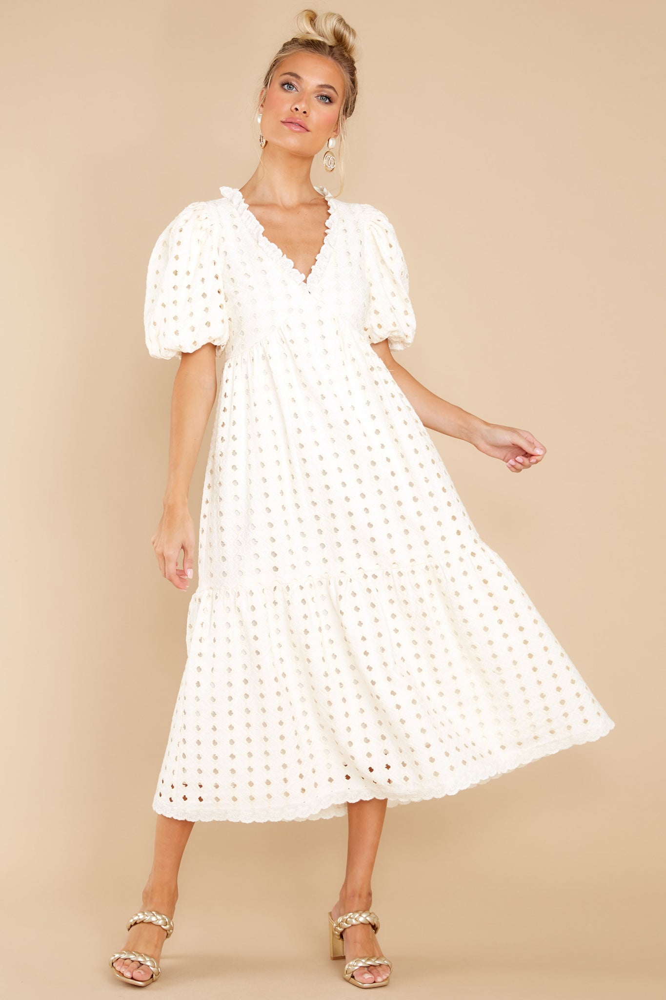 True To You Ivory Eyelet Midi Dress