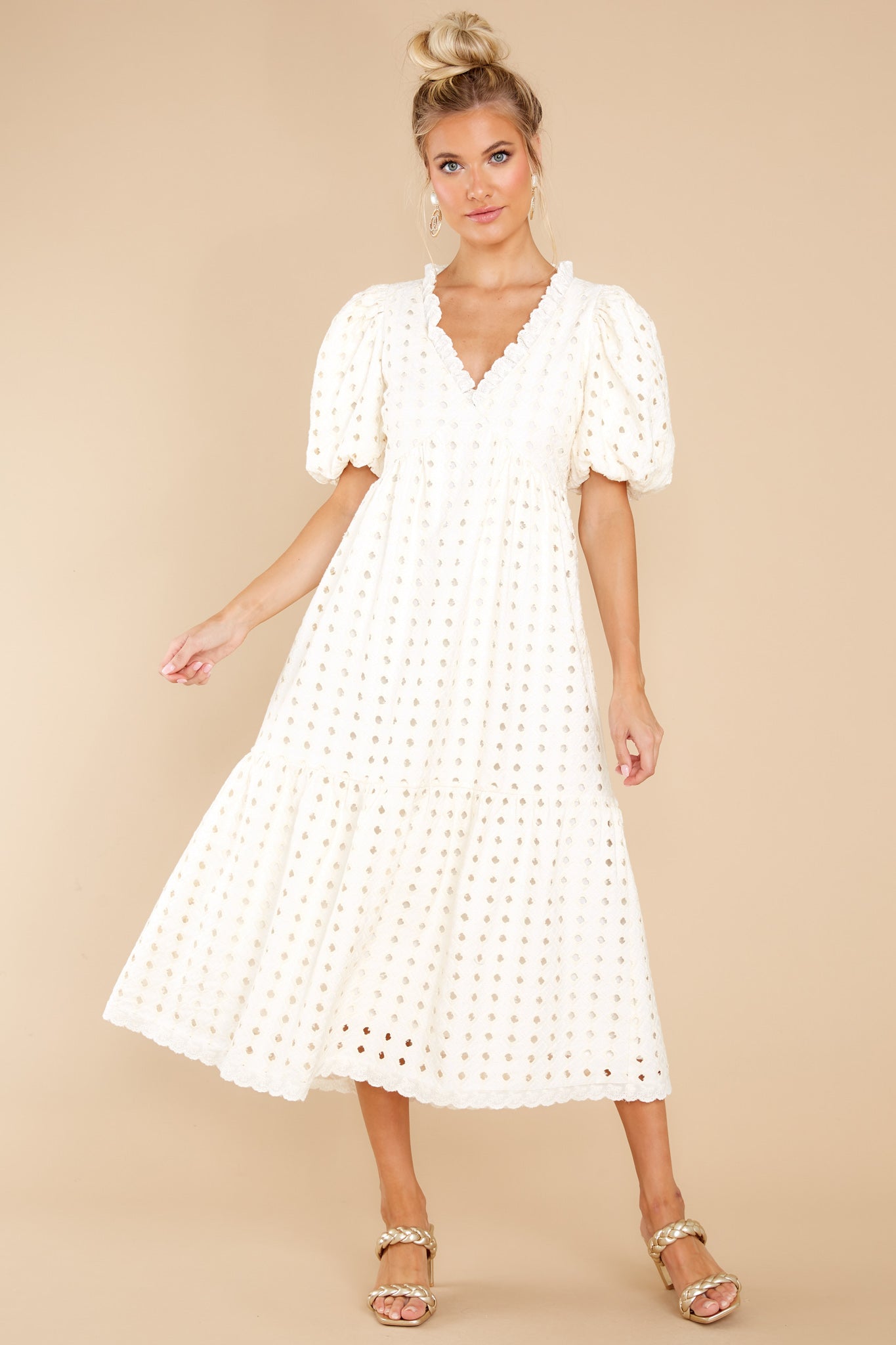 True To You Ivory Eyelet Midi Dress