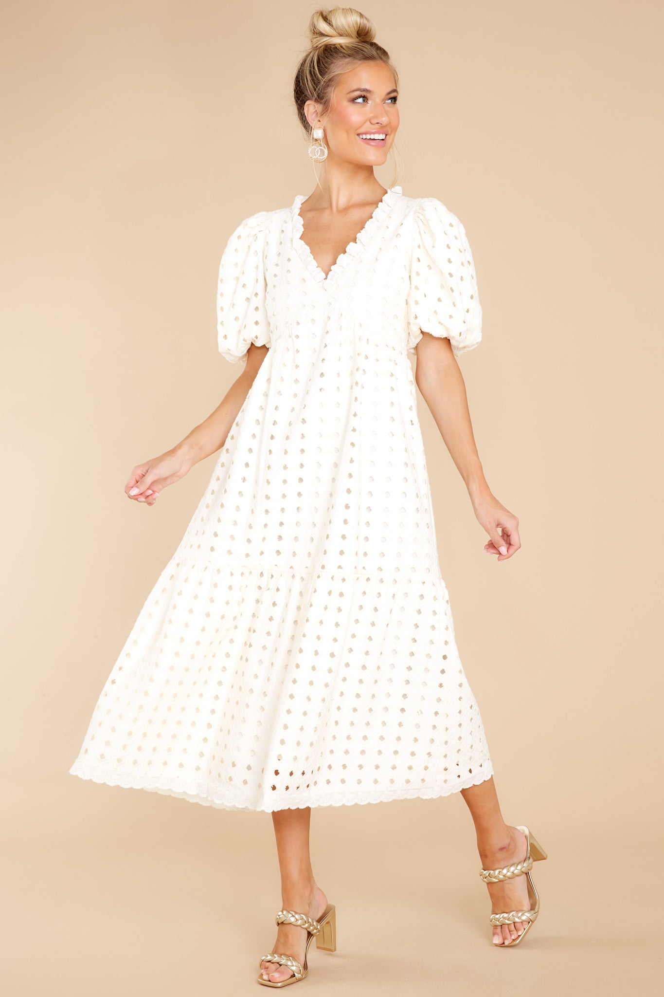 True To You Ivory Eyelet Midi Dress