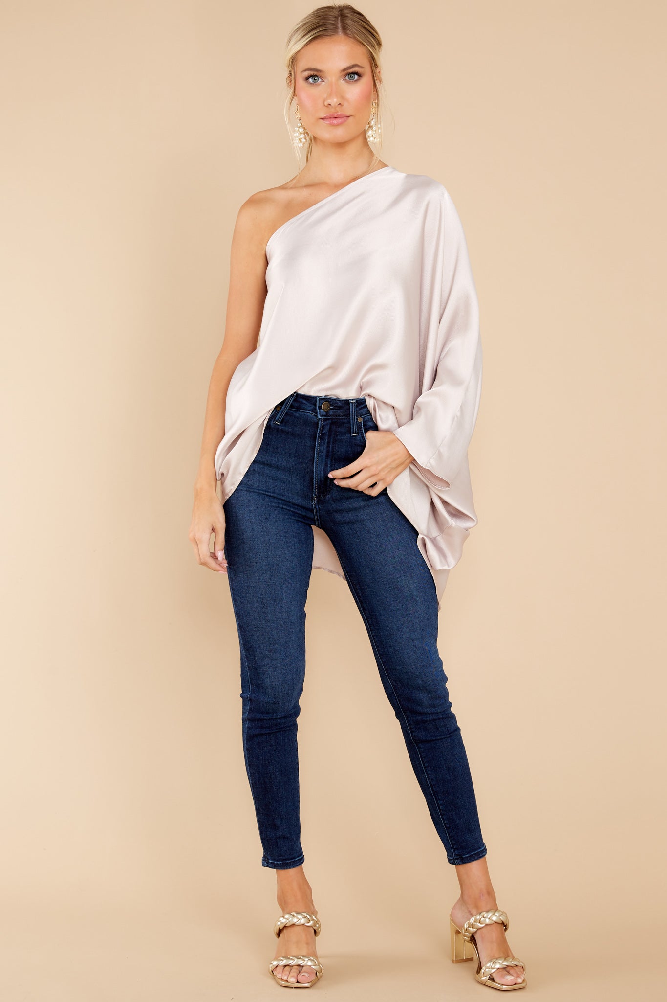 Enveloped In Elegance Champagne One Shoulder Top