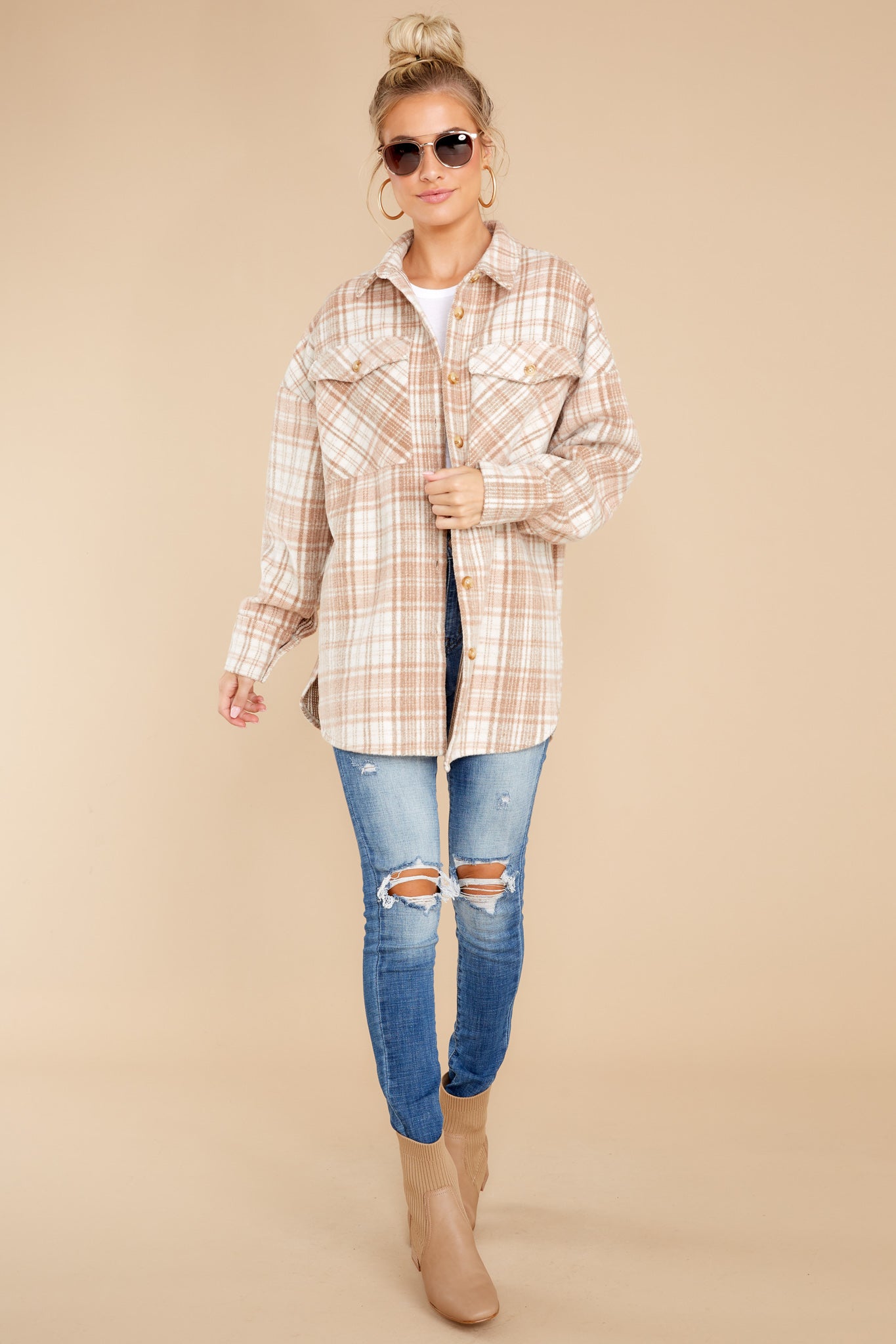 Casually Cozy Camel Multi Plaid Shacket