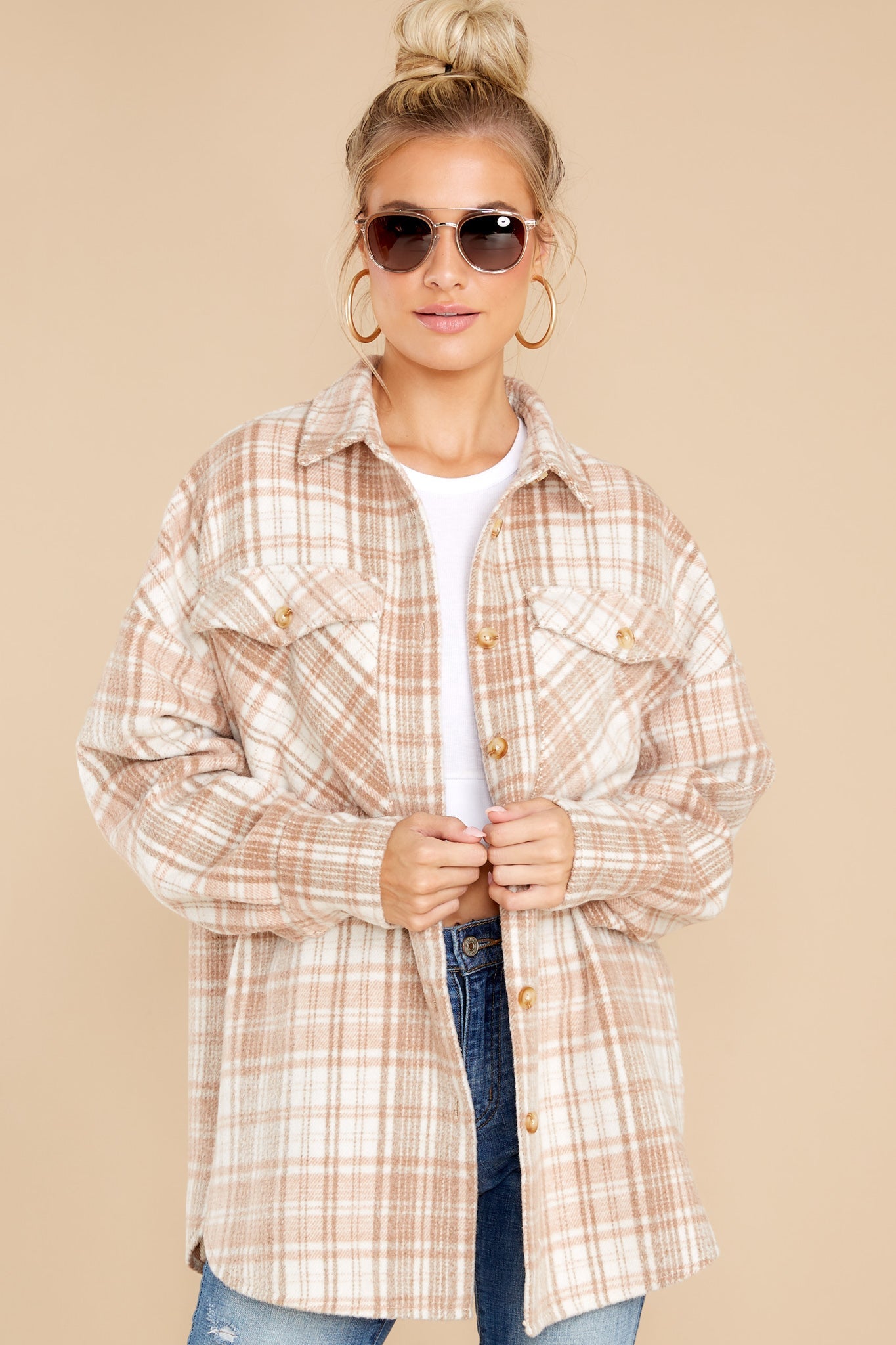 Casually Cozy Camel Multi Plaid Shacket