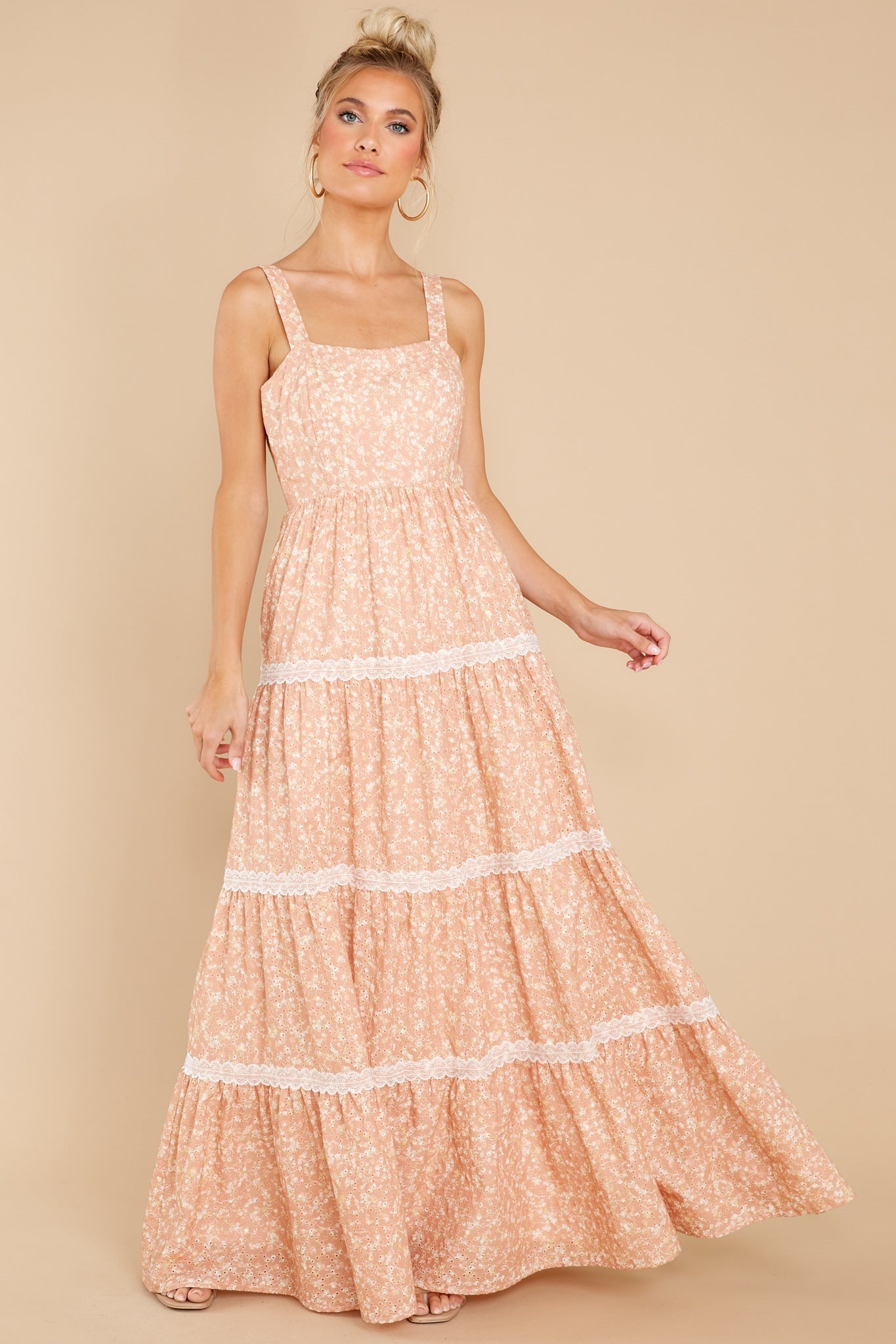 Sweet Disposition Peach Floral Print Maxi Dress