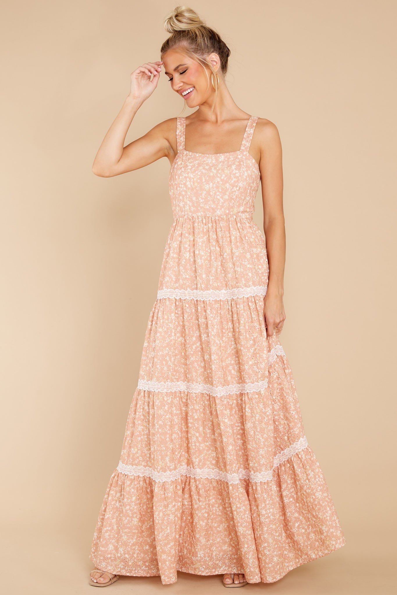 Sweet Disposition Peach Floral Print Maxi Dress