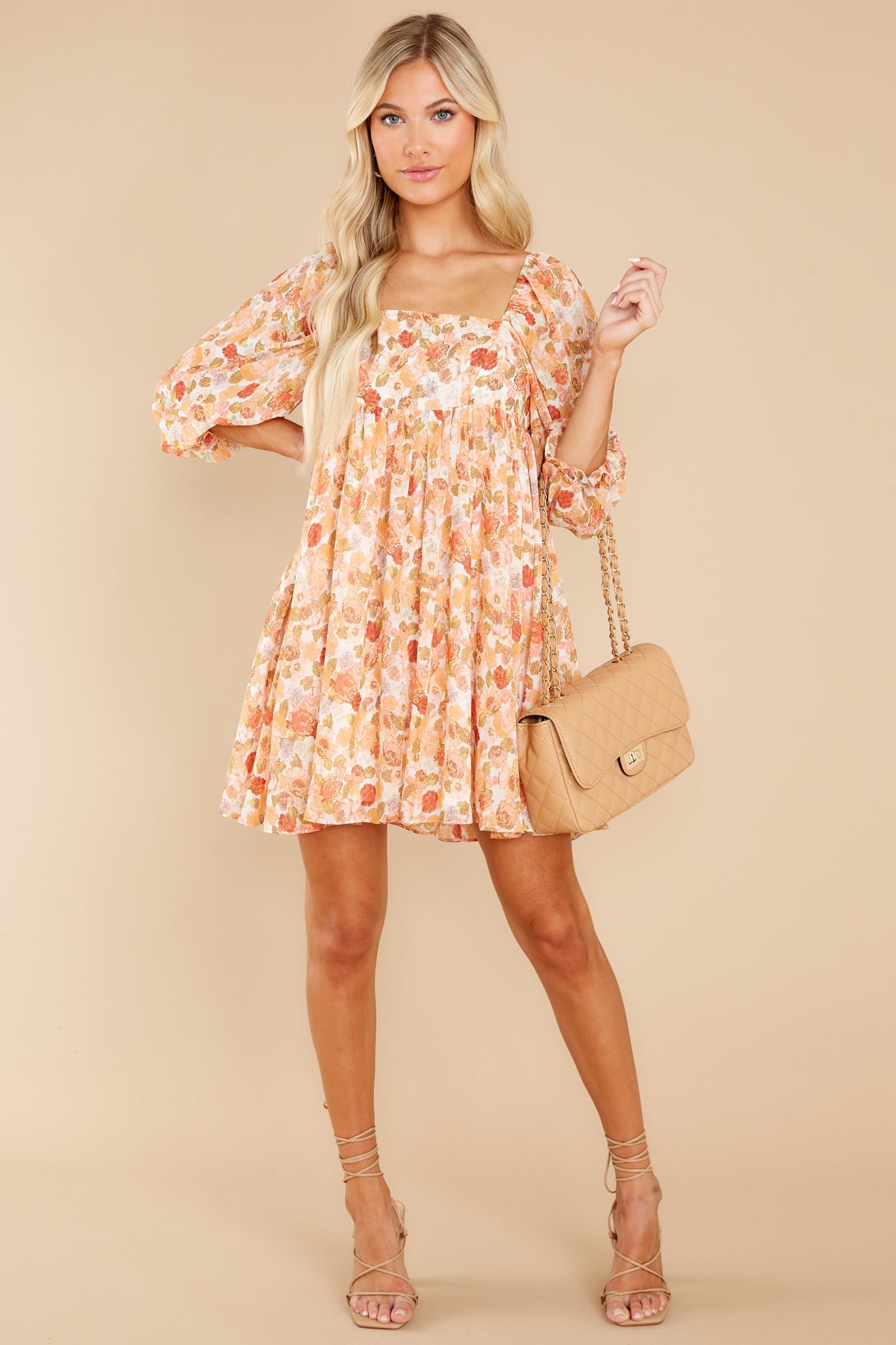 Something's Getting Started Peach Floral Print Dress