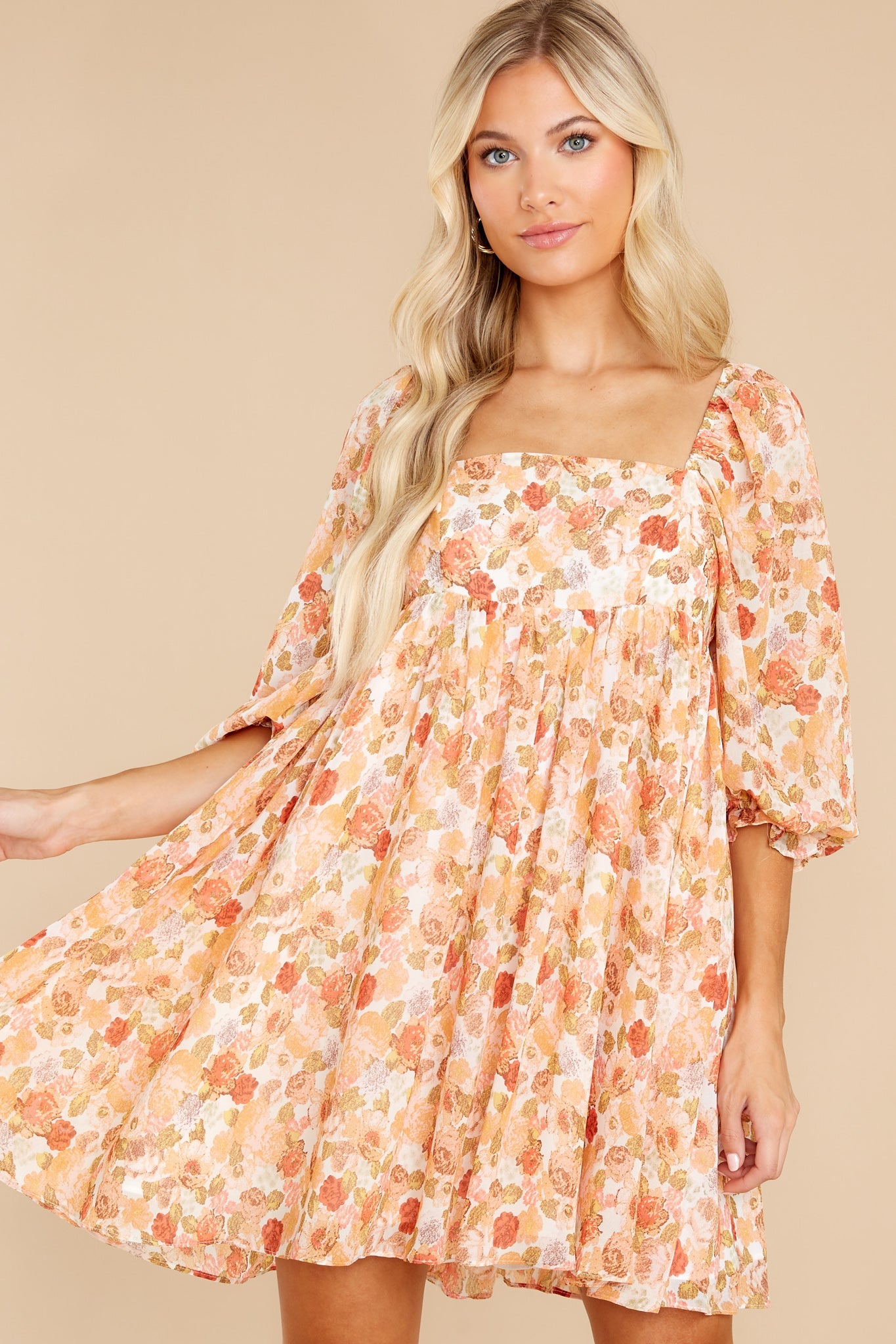 Something's Getting Started Peach Floral Print Dress