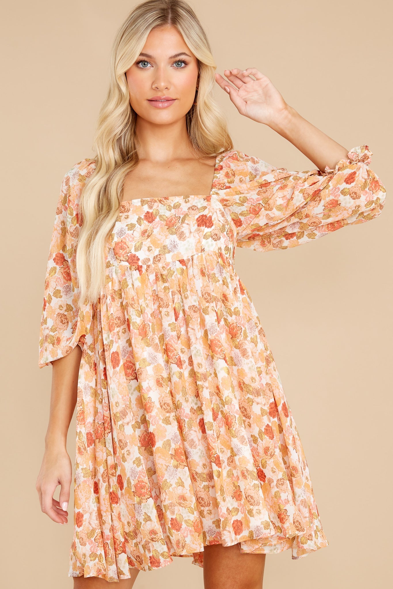 Something's Getting Started Peach Floral Print Dress