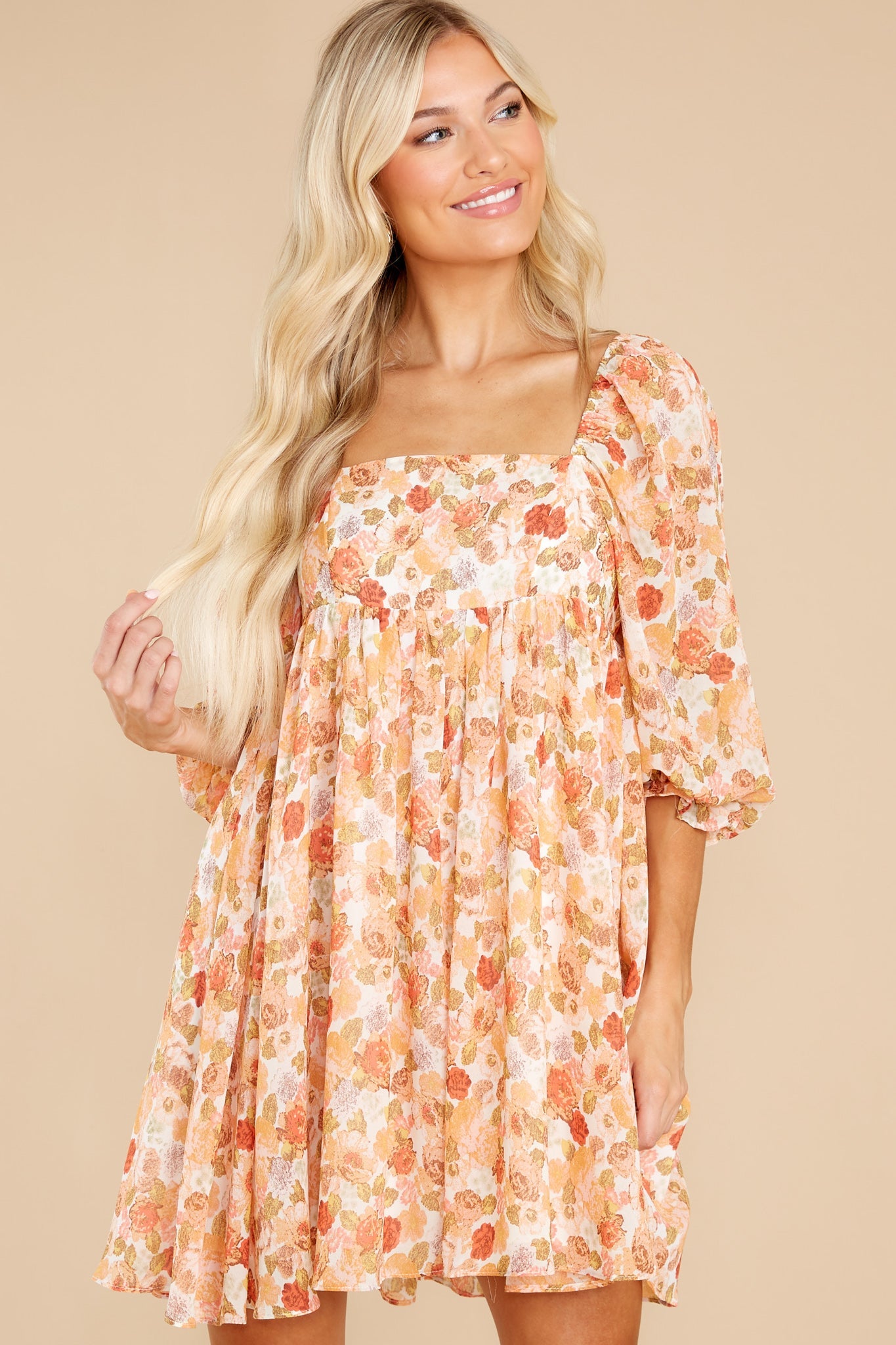 Something's Getting Started Peach Floral Print Dress