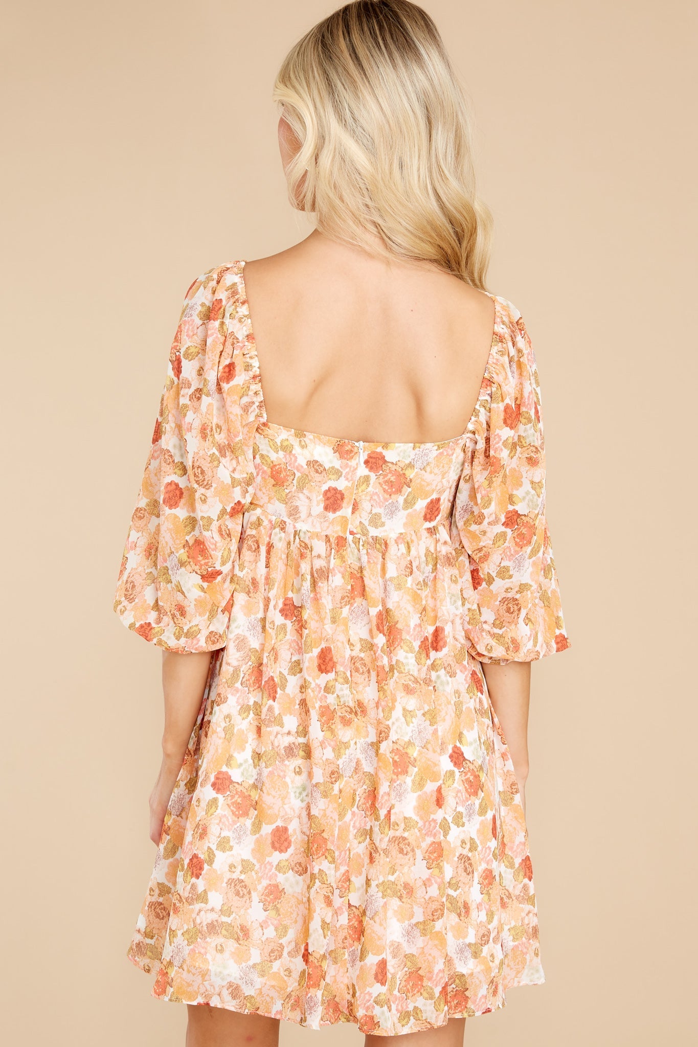 Something's Getting Started Peach Floral Print Dress