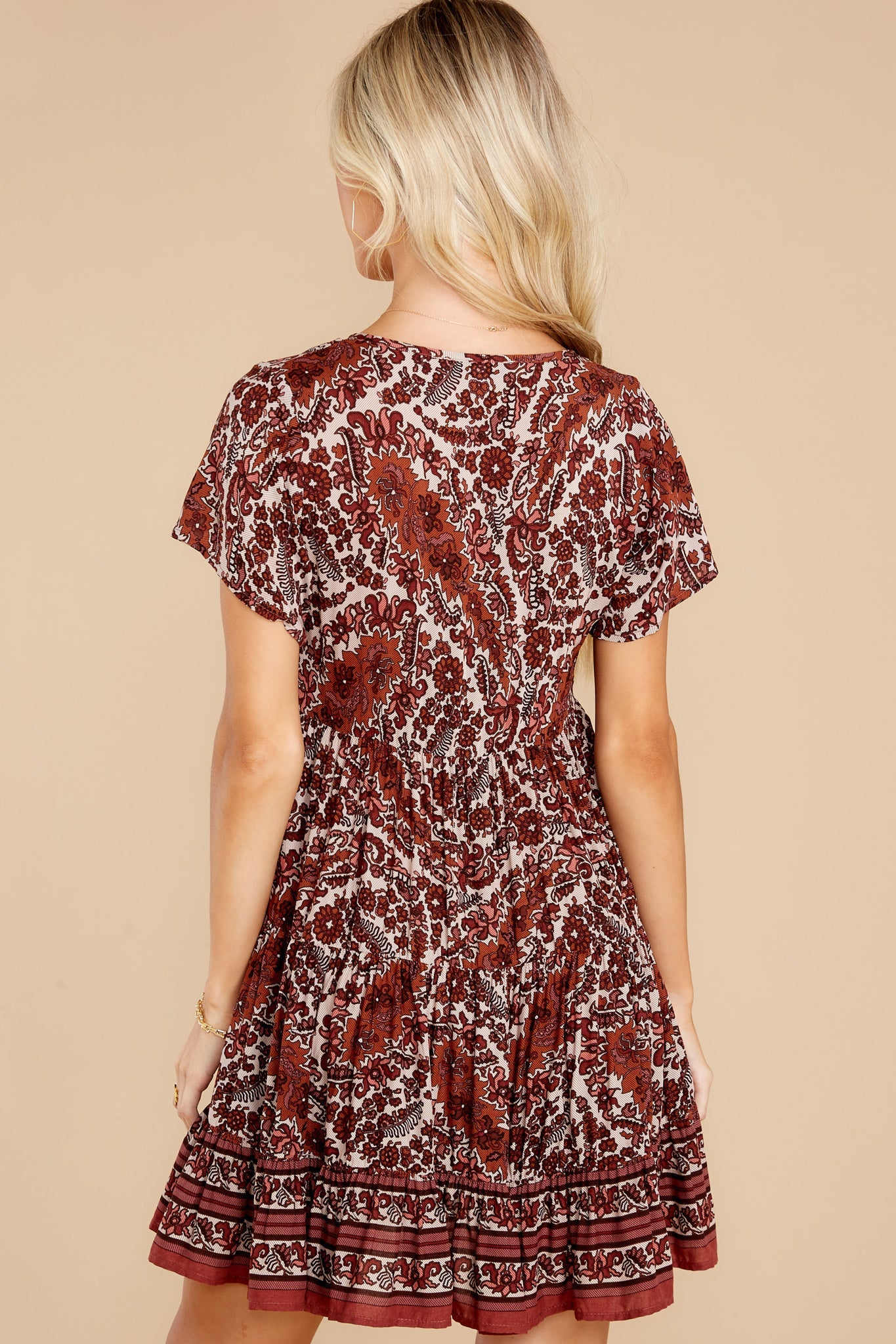 Shining Brilliance Dark Rust Print Dress