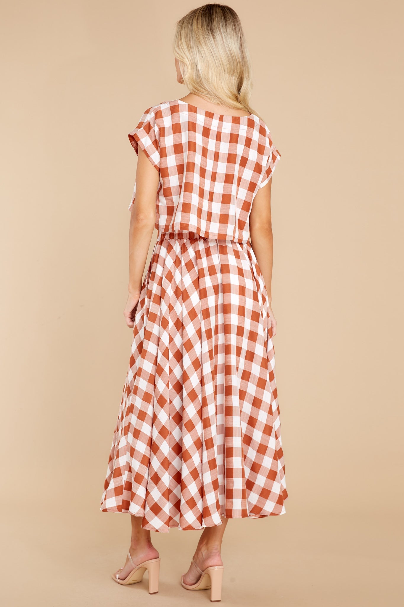 Leaps Of Time Rust Gingham Two Piece Set