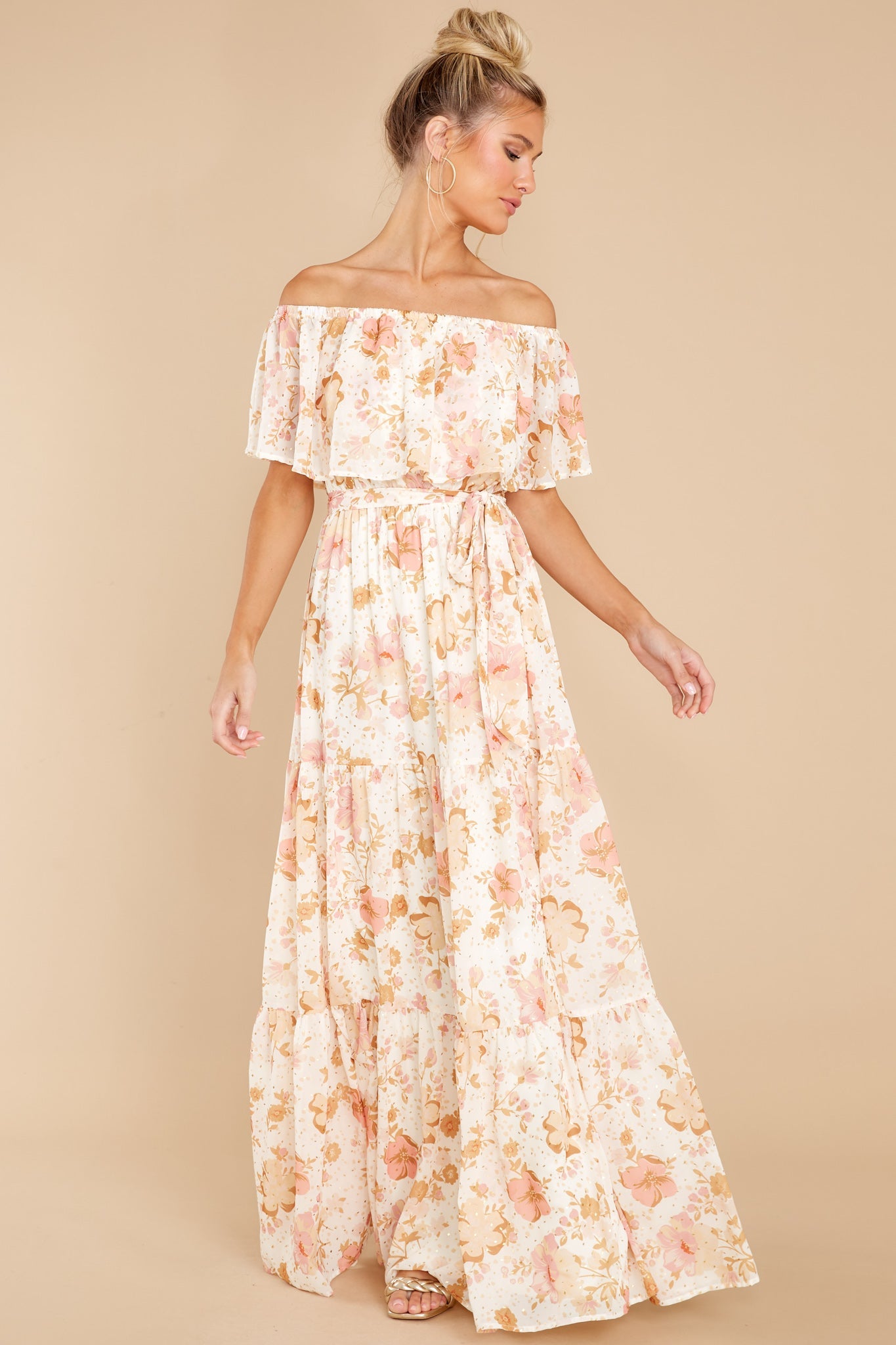 Glimmering Perfection Ivory Multi Floral Maxi Dress