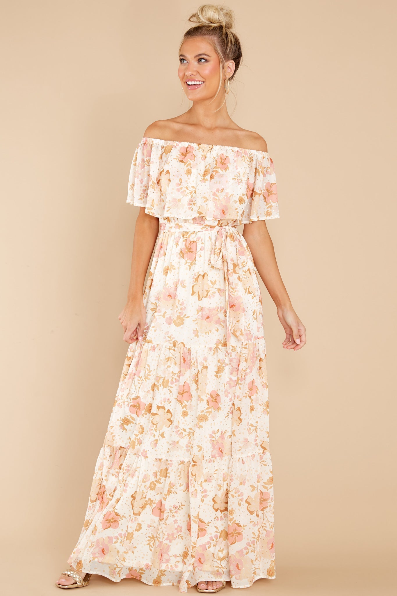 Glimmering Perfection Ivory Multi Floral Maxi Dress