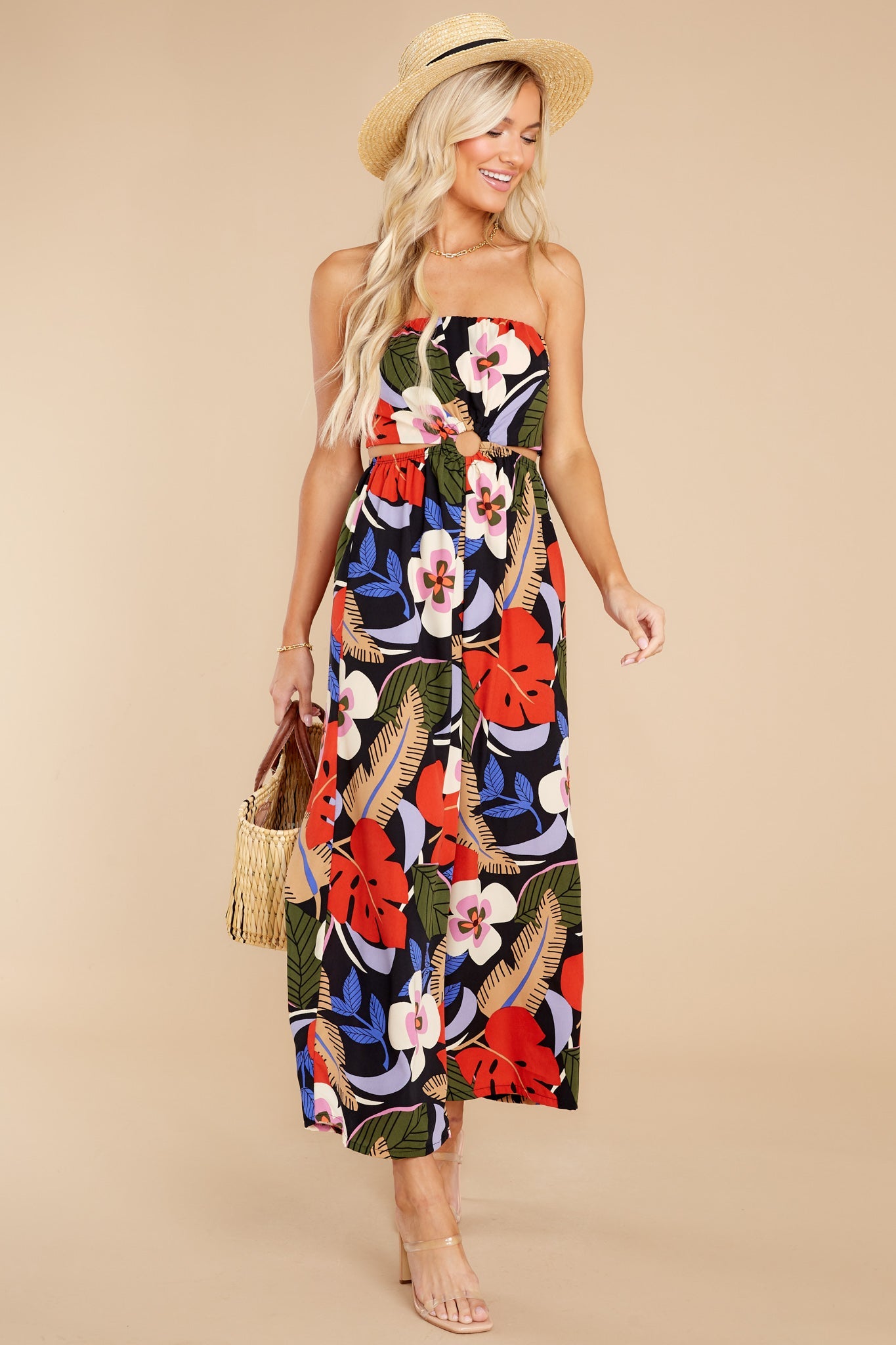 Extraordinary Feeling Black Multi Tropical Print Jumpsuit