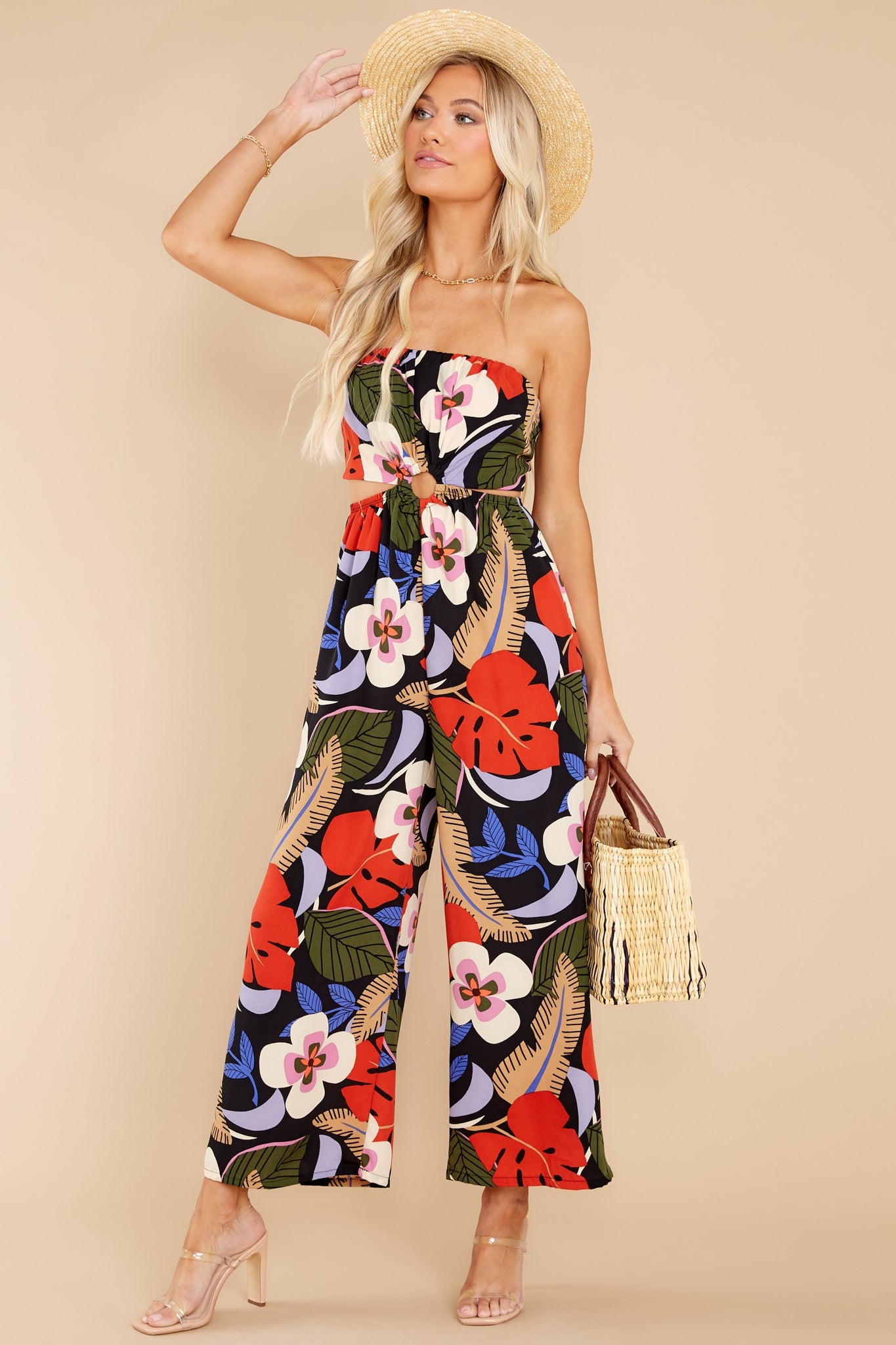 Extraordinary Feeling Black Multi Tropical Print Jumpsuit