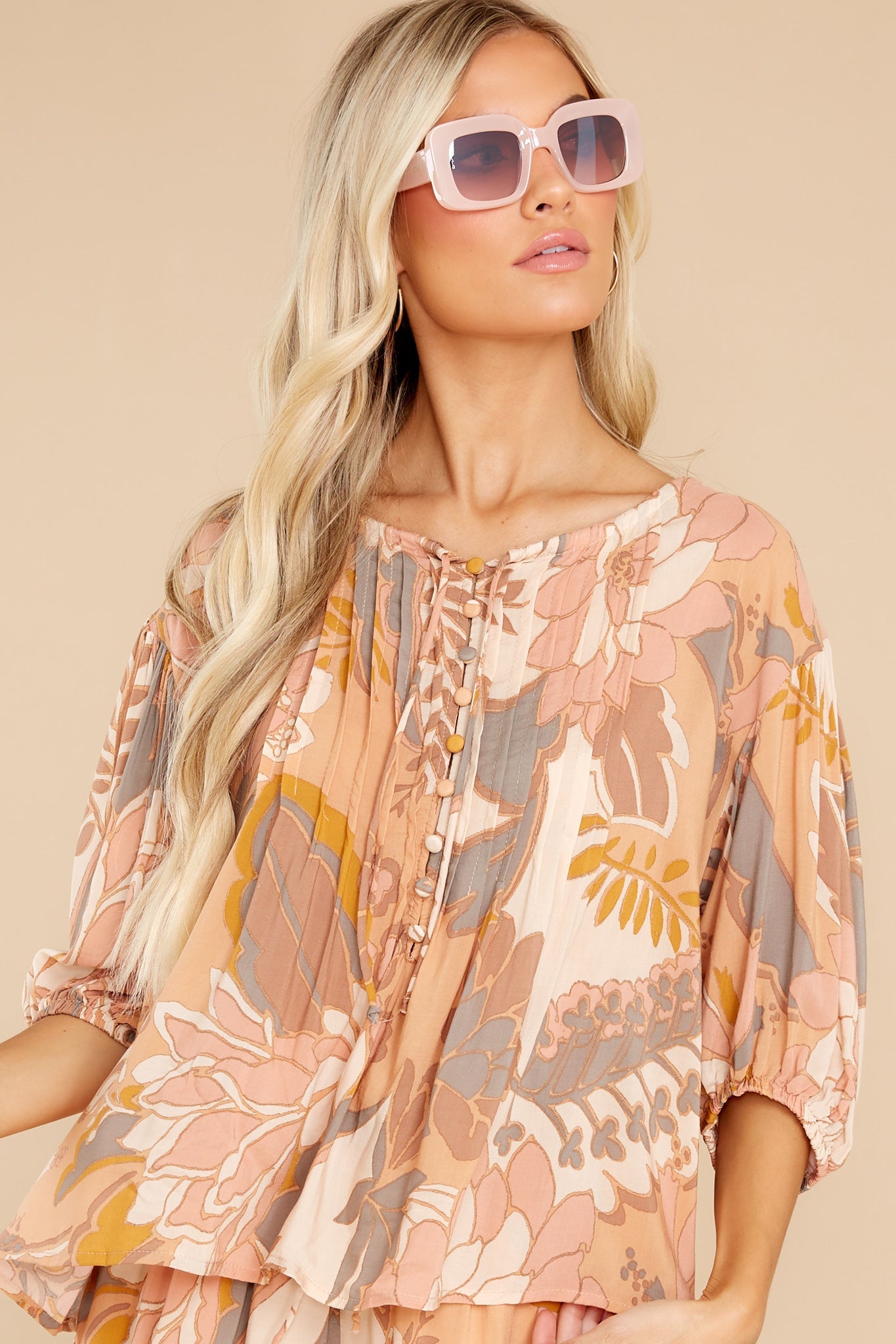 Blooming Blissfulness Apricot Multi Print Top