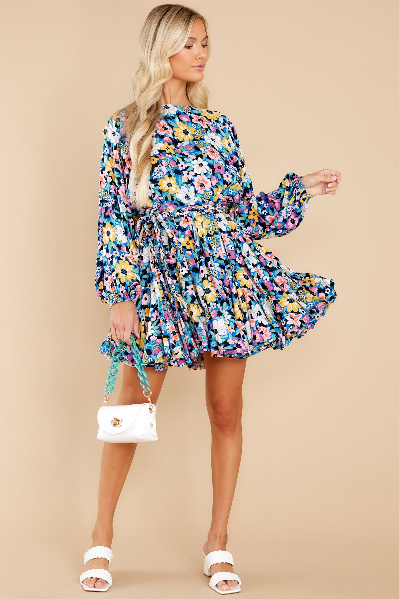 Touch Of Kindness Blue Multi Floral Print Dress