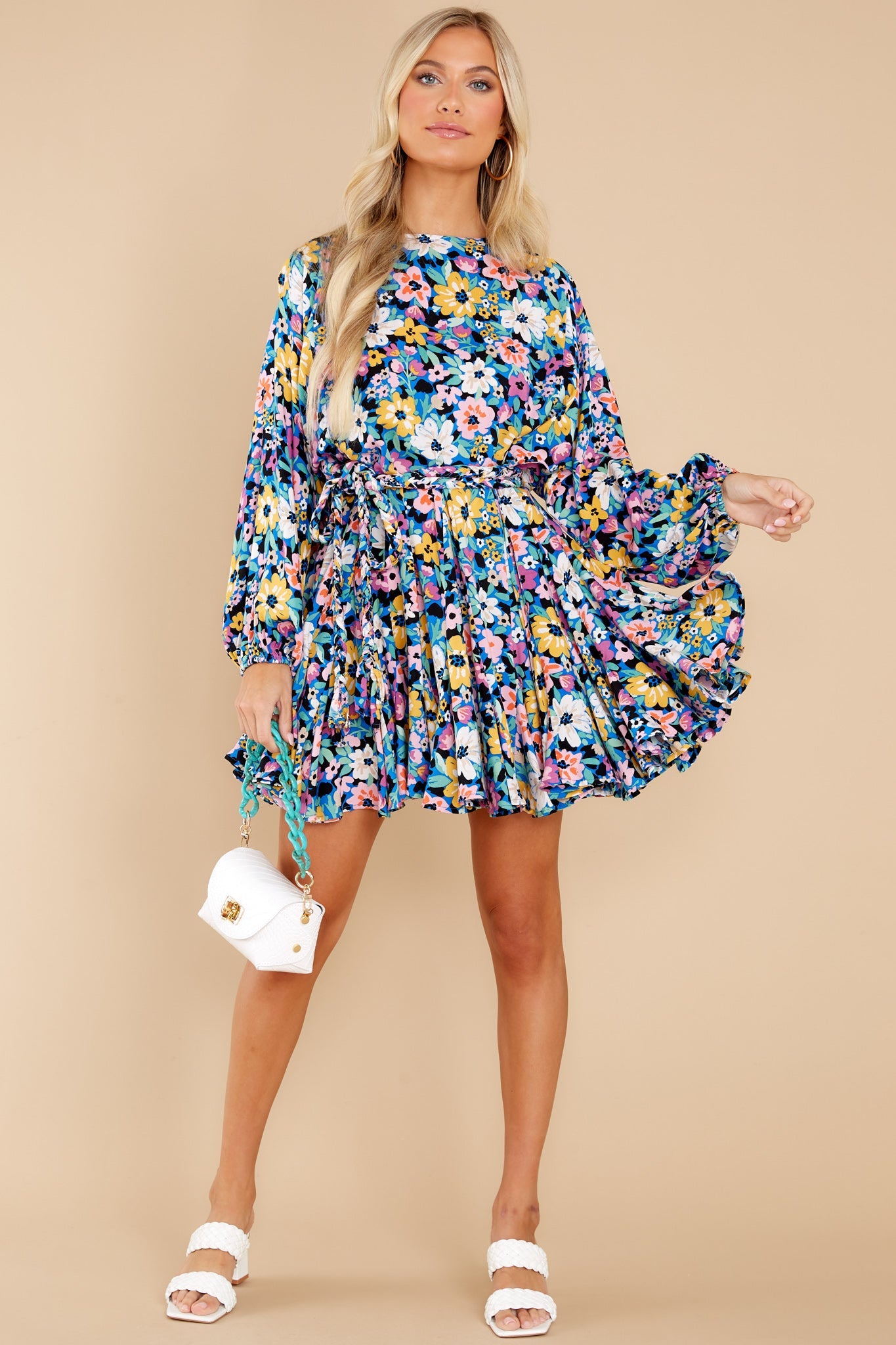 Touch Of Kindness Blue Multi Floral Print Dress