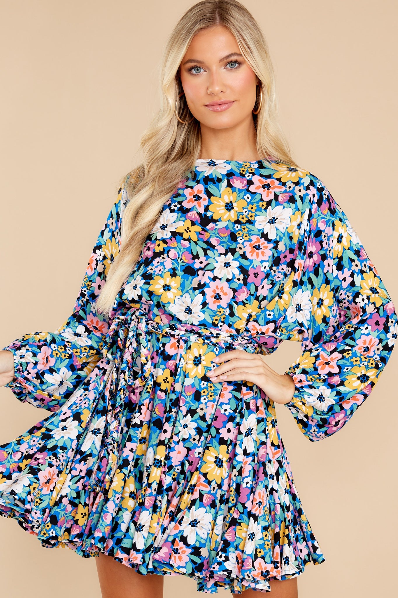 Touch Of Kindness Blue Multi Floral Print Dress