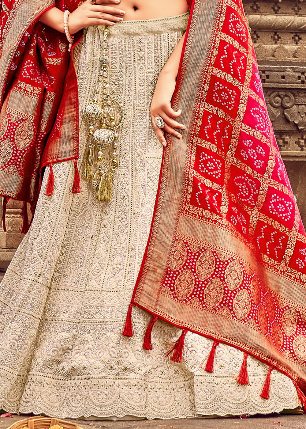 Light Brown Georgette Lehenga Choli Having Lucknowi work and Banarasi Dupatta