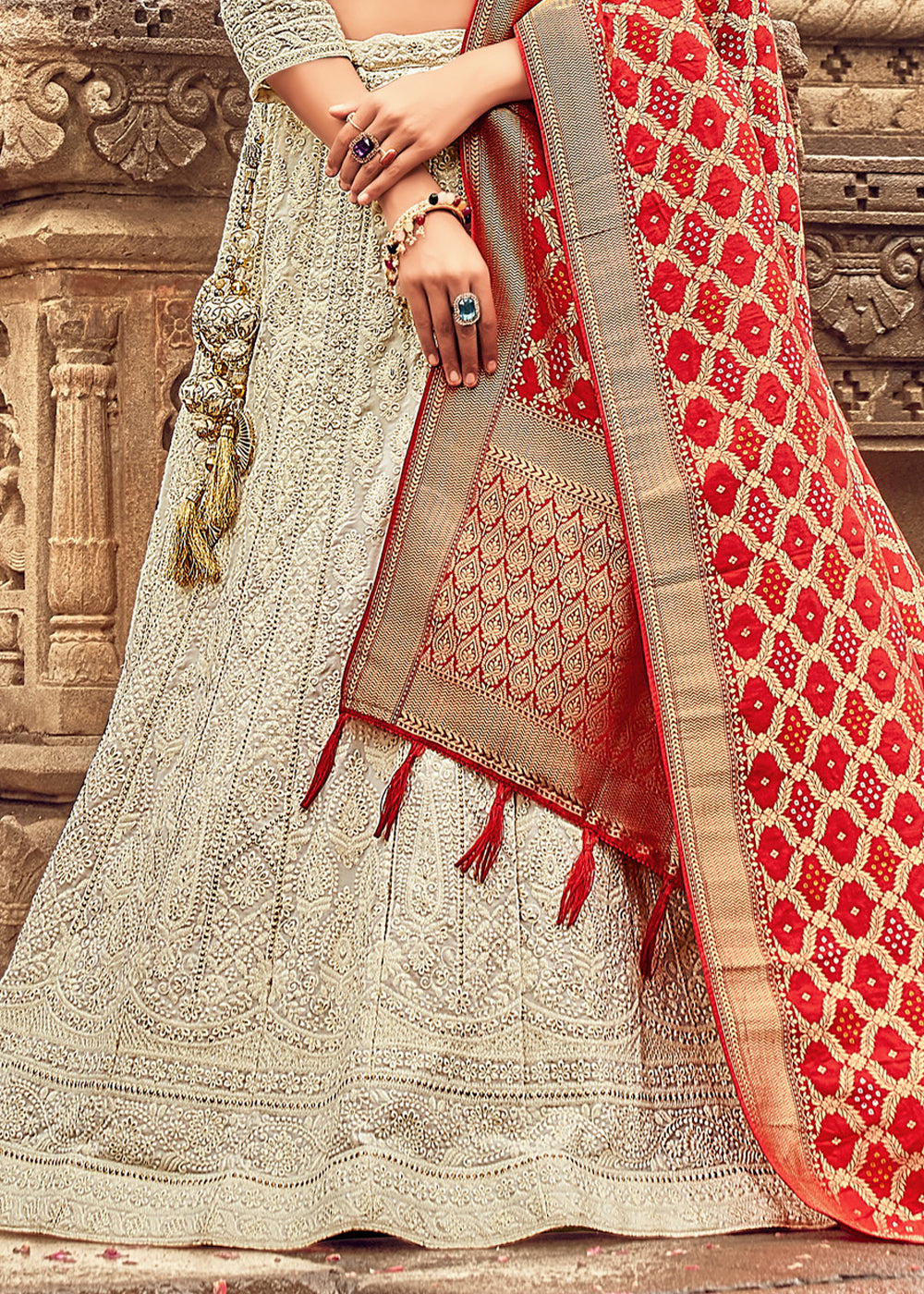 Light Grey Georgette Lehenga Choli Having Lucknowi work and Banarasi Dupatta