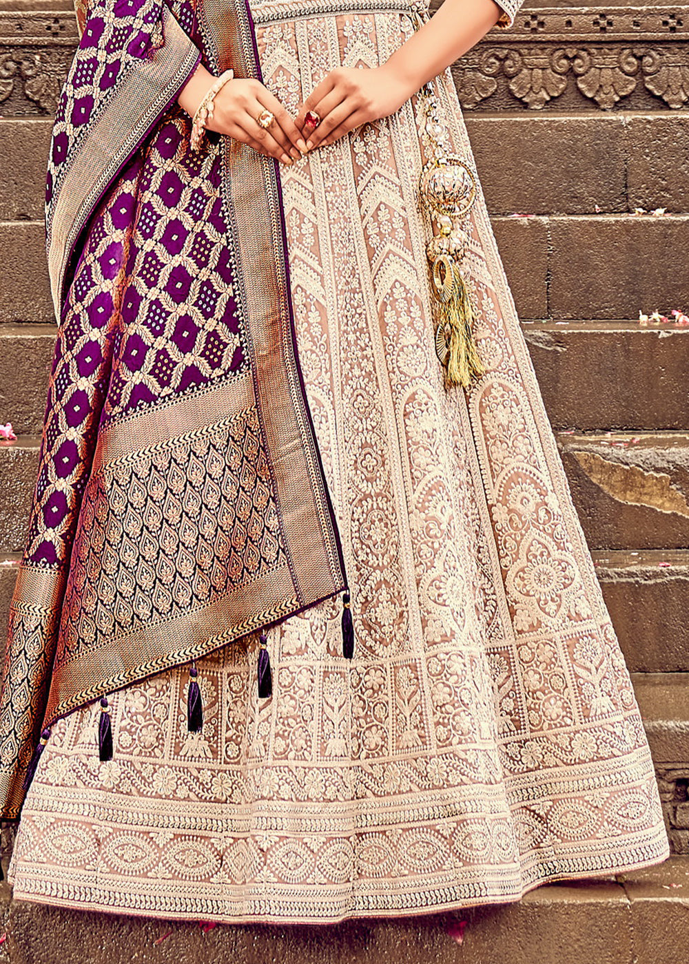 Shades Of Brown Georgette Lehenga Choli Having Lucknowi work and Banarasi Dupatta