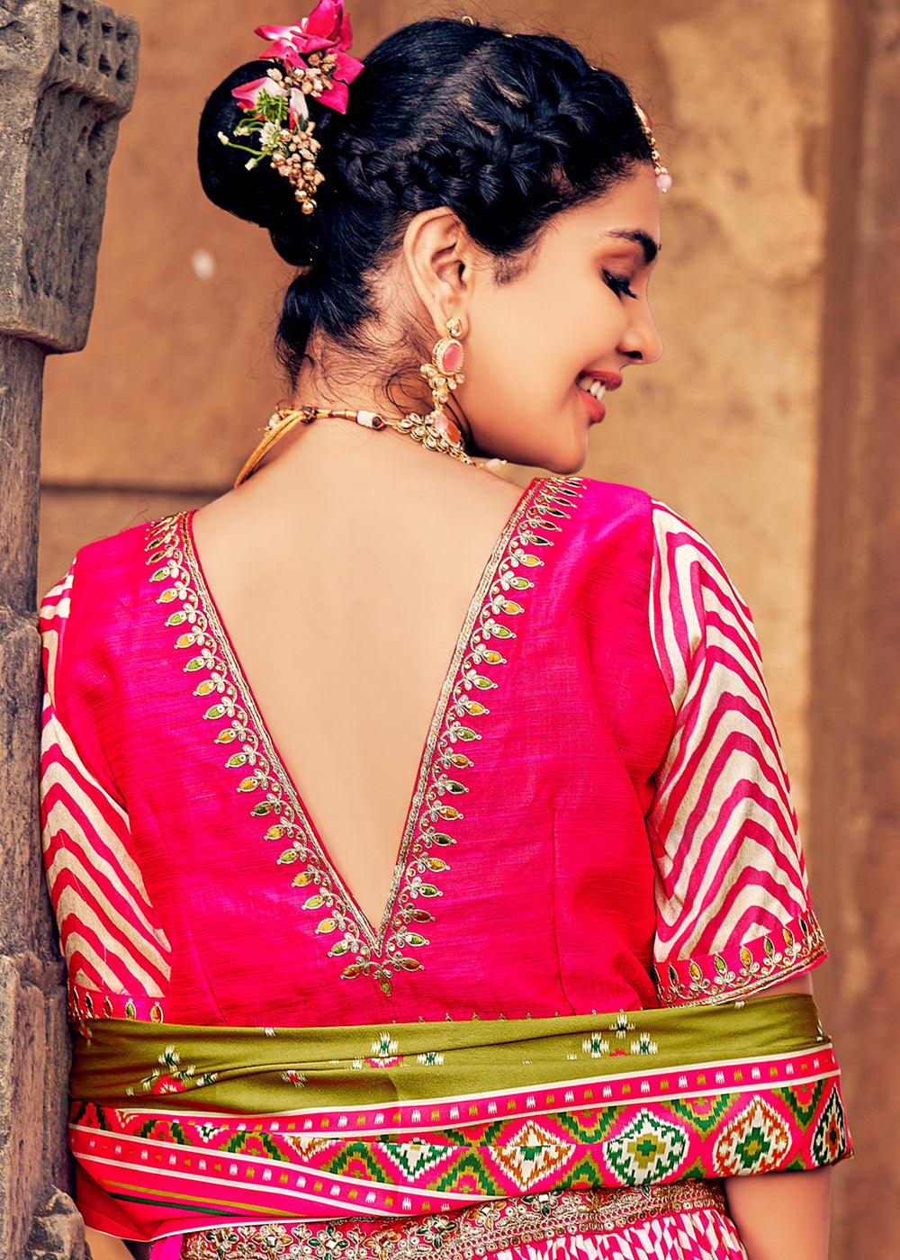 Shades Of Pink Patola Printed Banarasi Silk Lehenga Choli with Embroidery Work