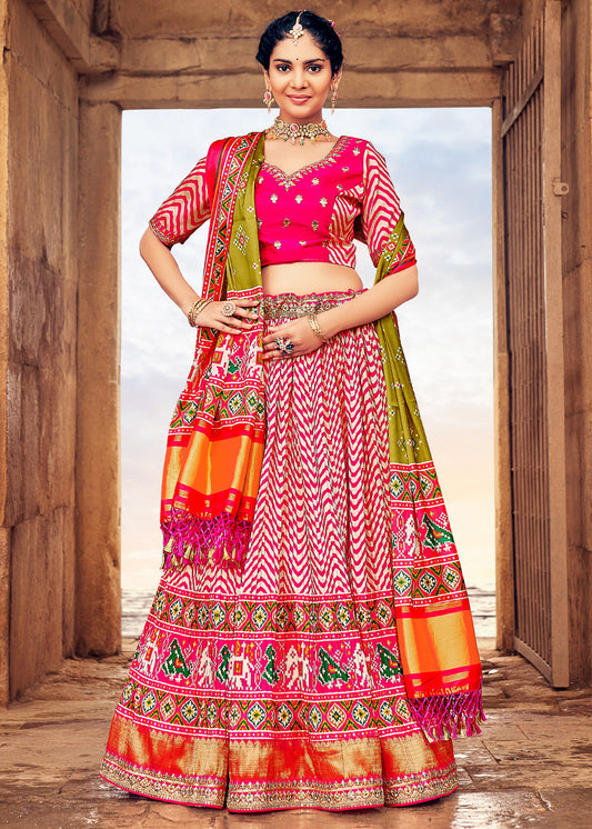 Shades Of Pink Patola Printed Banarasi Silk Lehenga Choli with Embroidery Work