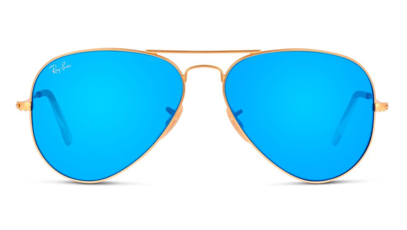 Ray-Ban Aviator Gold Frame Crystal Blue Mirrored Lenses Sunglasses