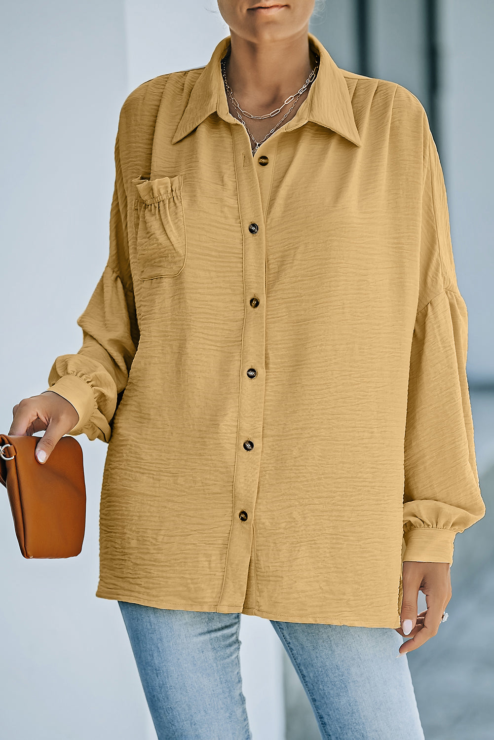 Textured Frill Trim Shirt with Breast Pocket