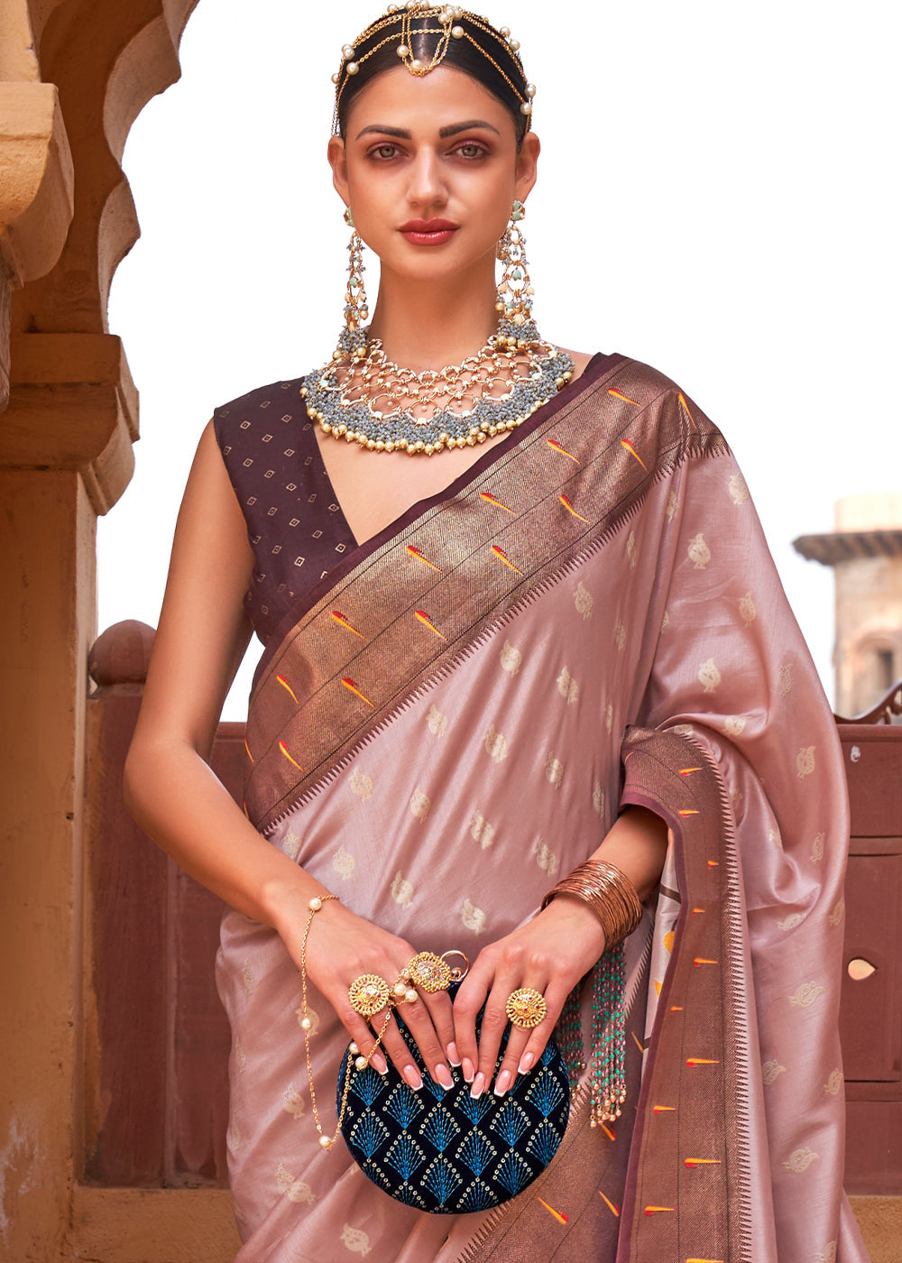 Pink & Brown Paithani Silk Saree