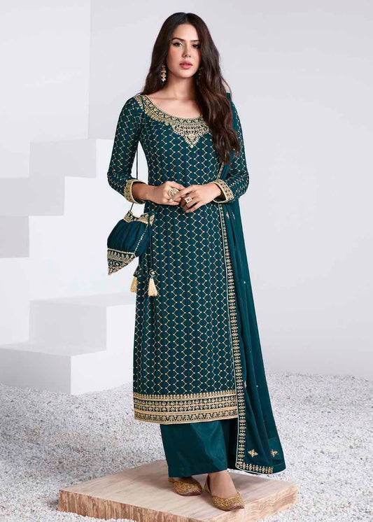 Prussian Blue Georgette Salwar Suit with Embroidery & Sequins work