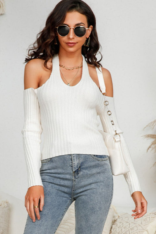 Halter Neck Cold-Shoulder Knit Top