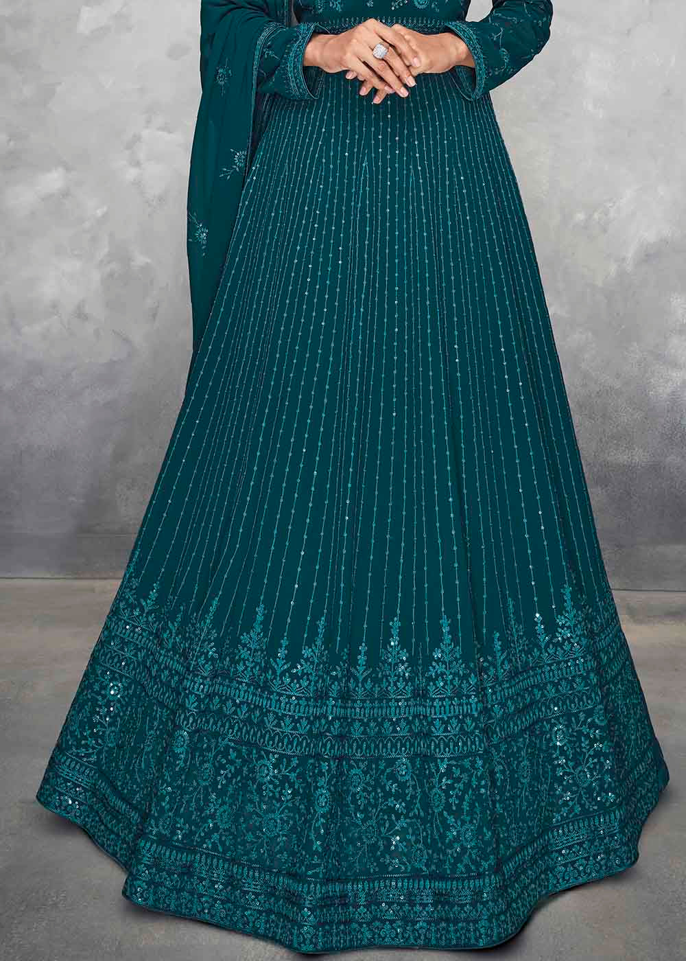 Prussian Blue Embroidered Georgette Anarkali Suit