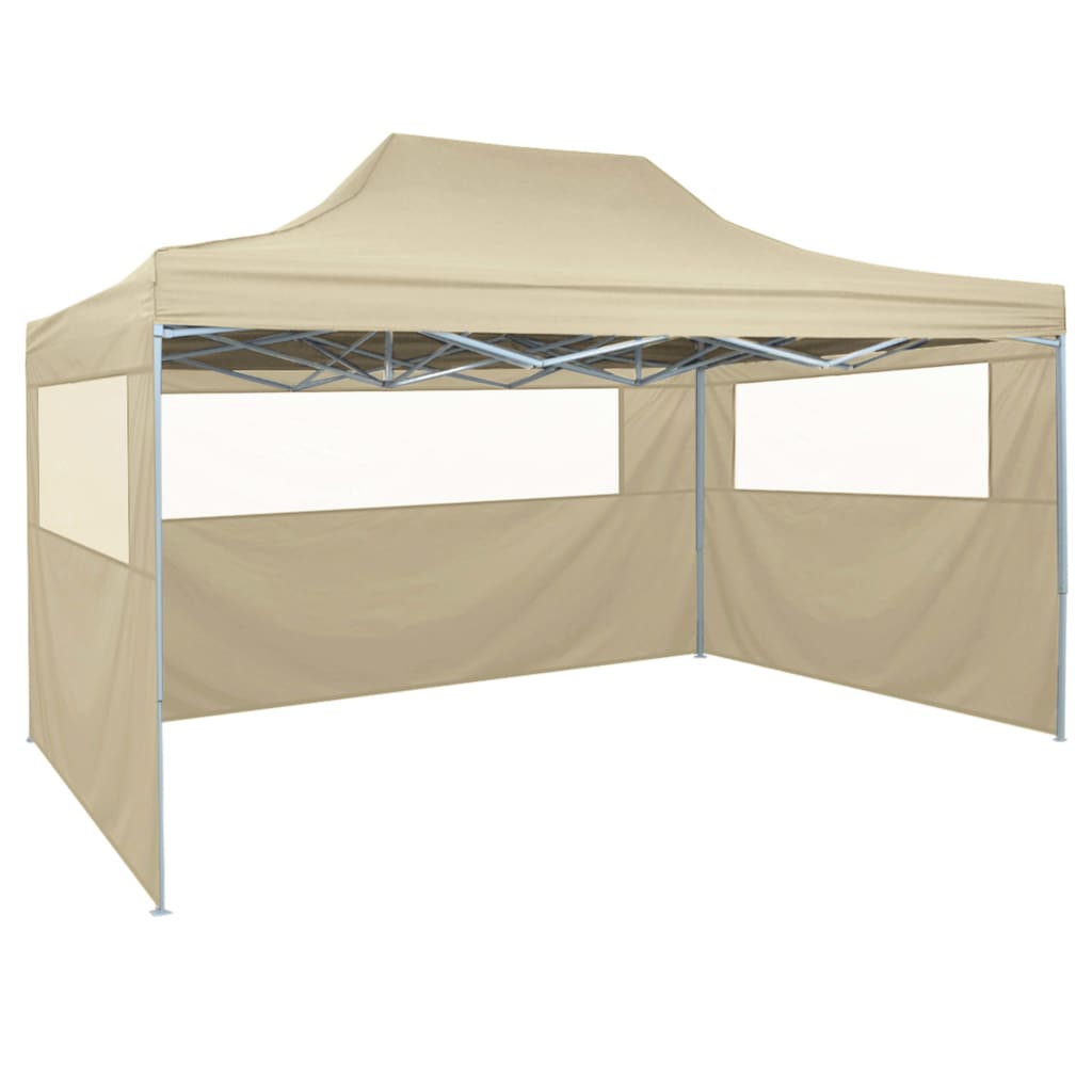 Faltzelt Pop-Up mit 4 Seitenteilen 3 x 4,5 m Cremeweiß